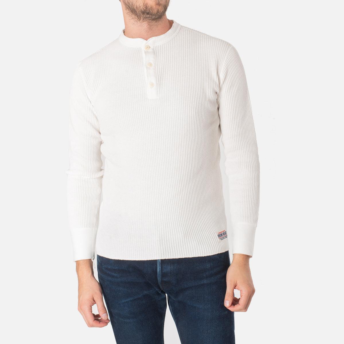Iron Heart IHTL-1213-WHT Waffle Knit Long Sleeved Thermal Henley - White
