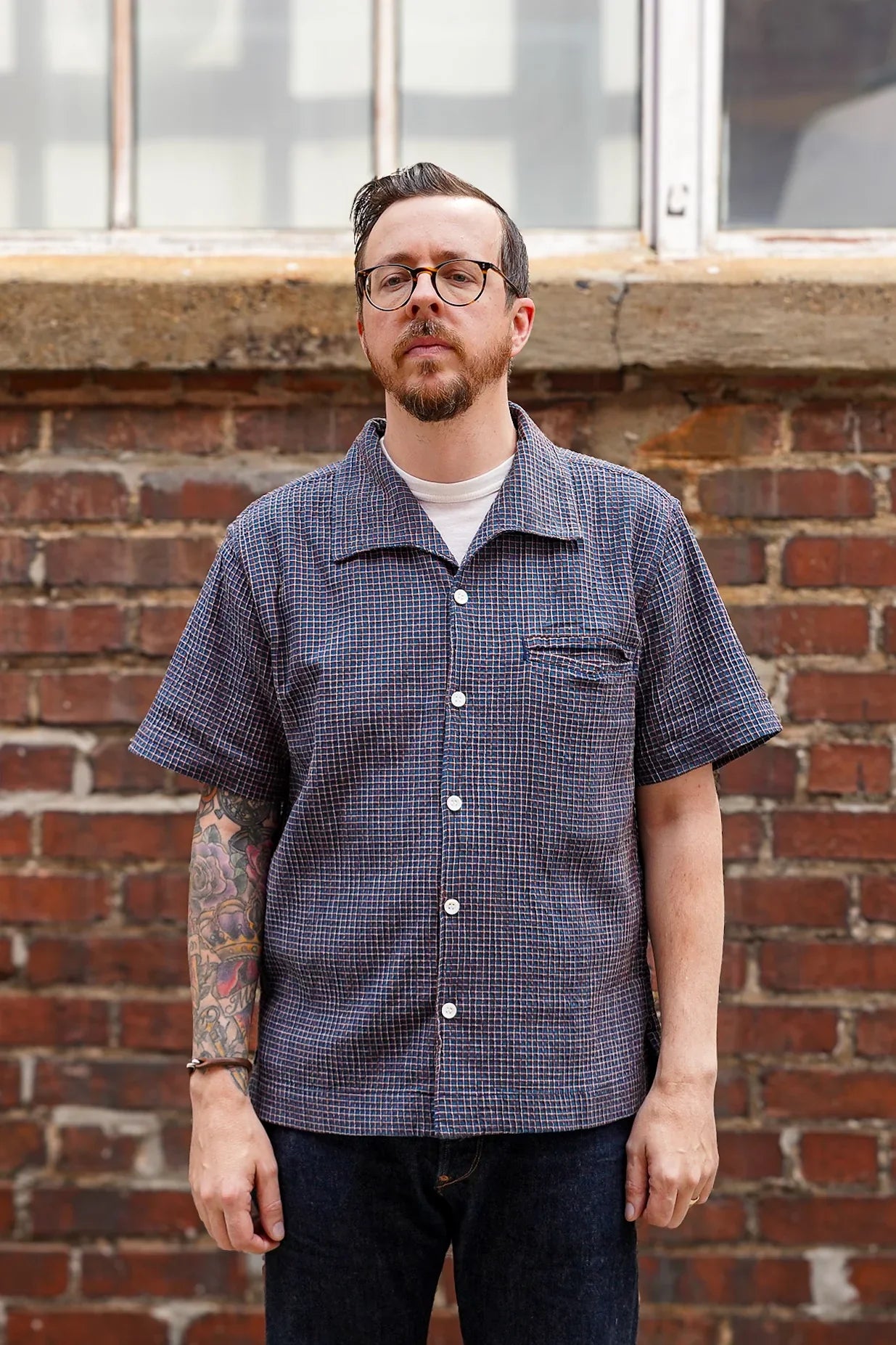 Freenote Cloth Cayucos Shirt - Navy Plaid Seersucker