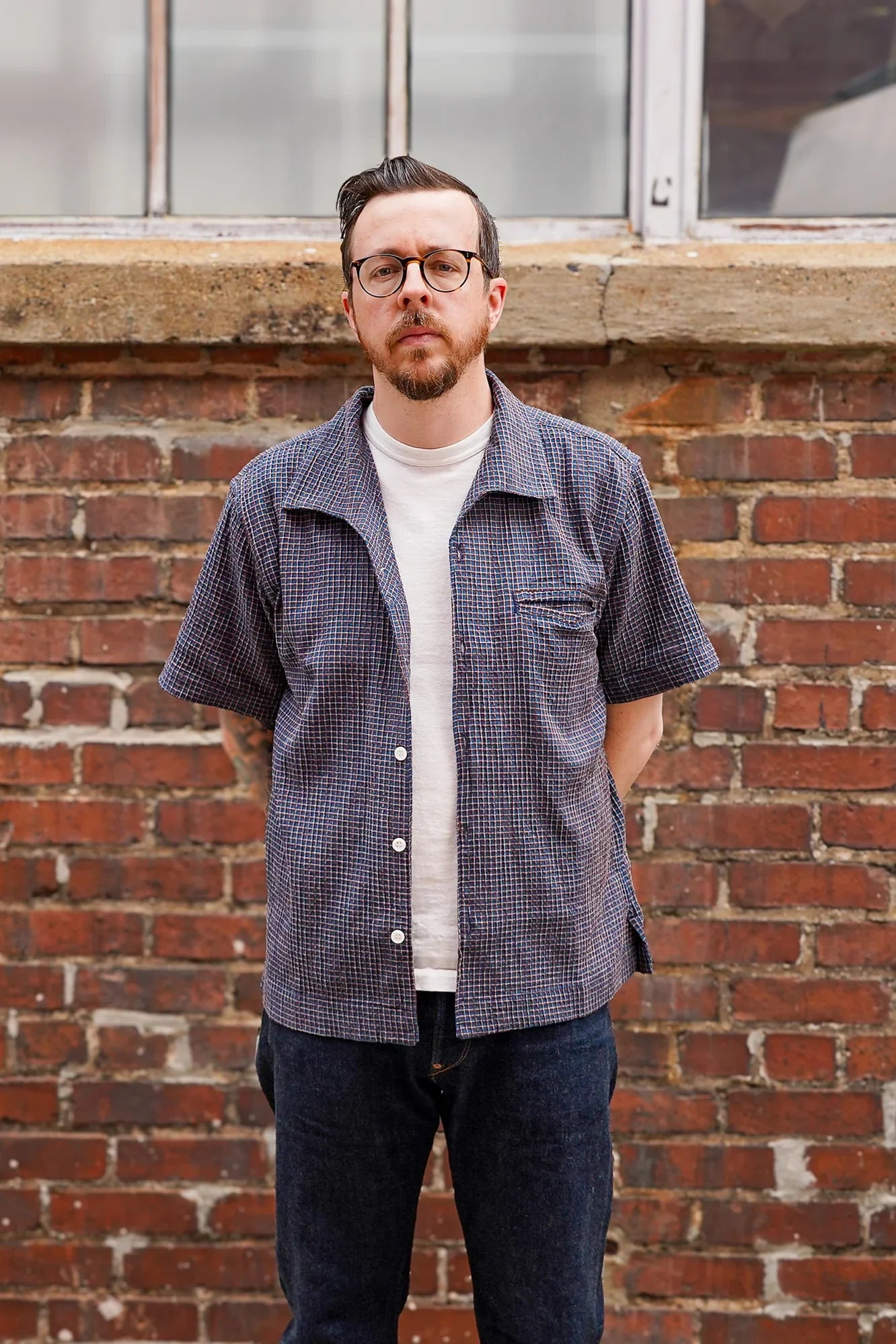 Freenote Cloth Cayucos Shirt - Navy Plaid Seersucker