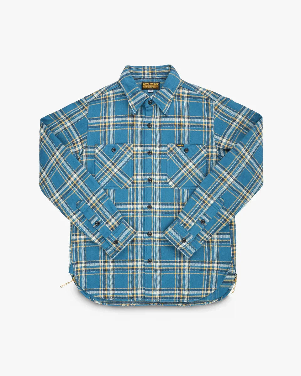 Iron Heart IHSH-435-BLU Ultra Heavy Flannel American Check Work Iron Heart IHSH-435-BLU Ultra Heavy Flannel American Check Work