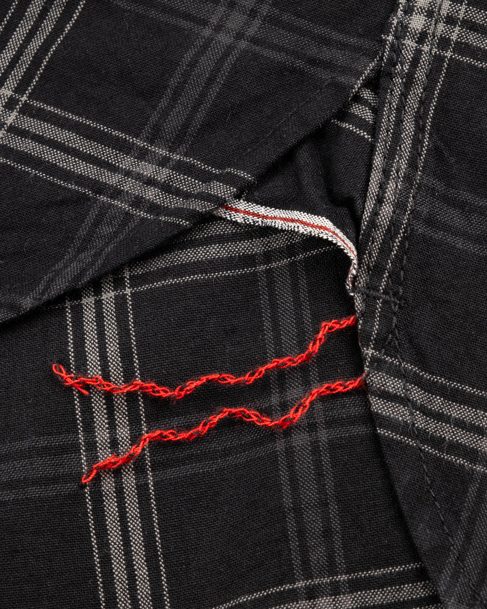 Iron Heart IHSH-419-BLK 5oz Selvedge Short Sleeved Madras Check Work Shirt - Black