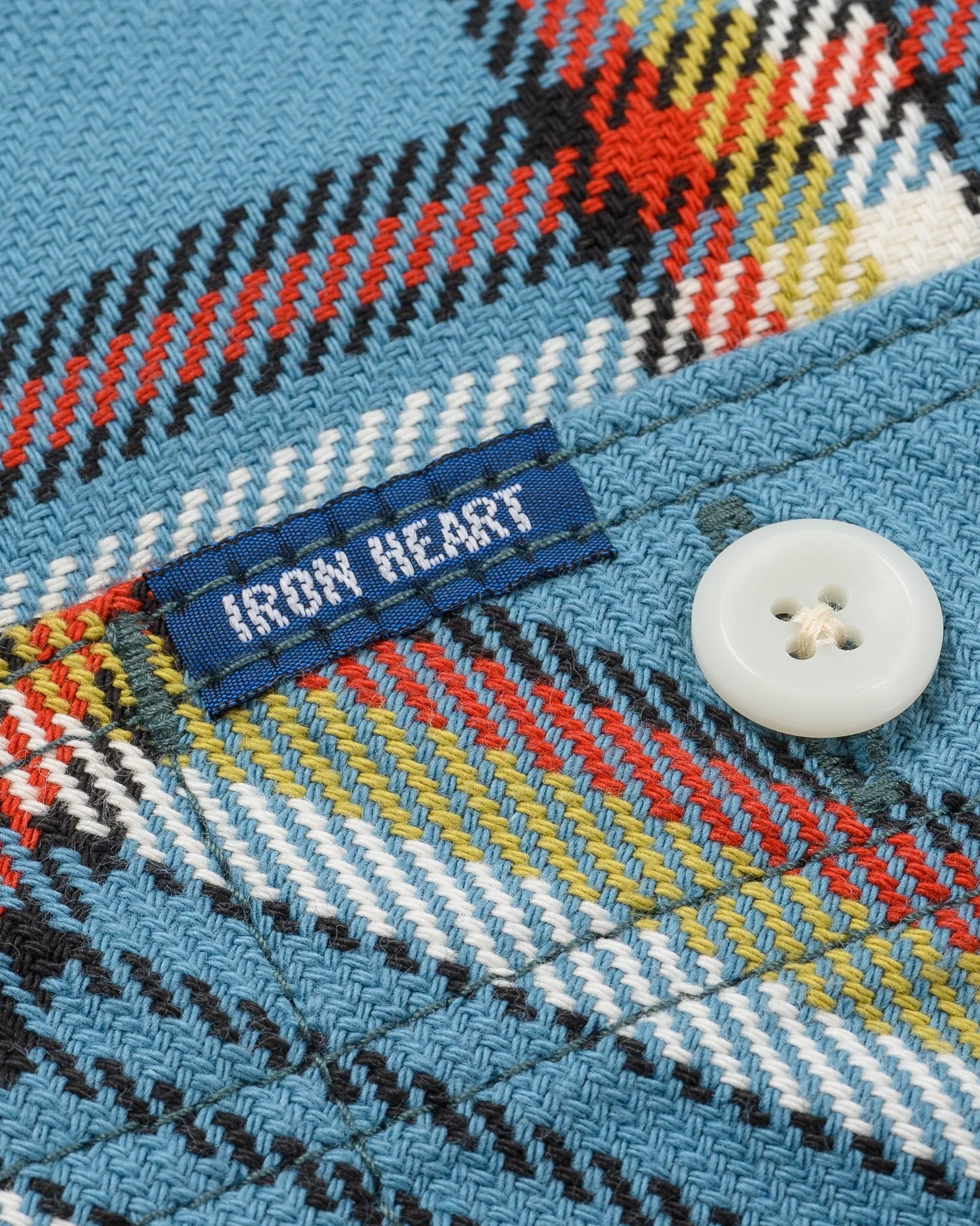 Iron Heart IHSH-442-SAX 9oz Selvedge Flannel Check Work Shirt - Sax Blue
