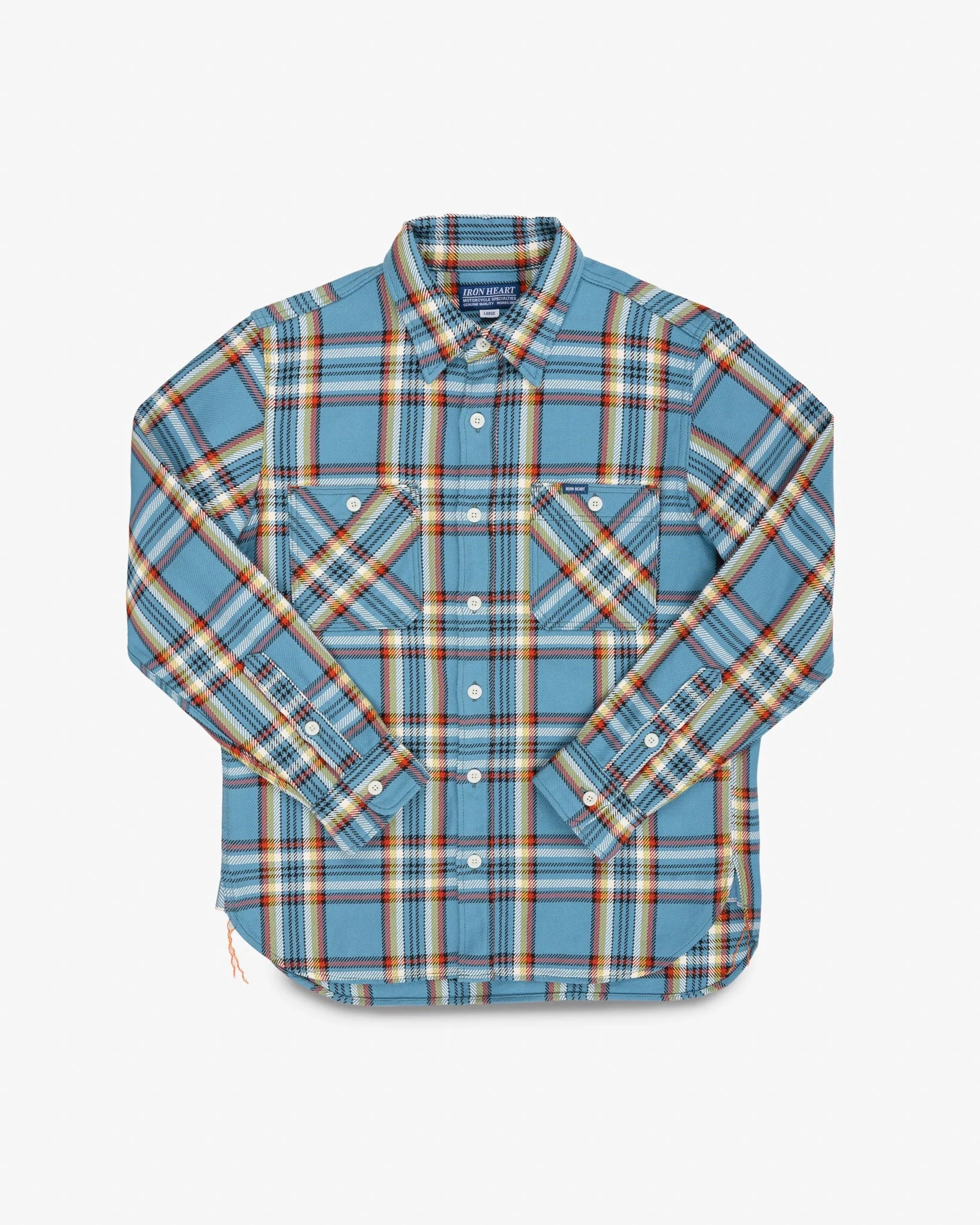 Iron Heart IHSH-442-SAX 9oz Selvedge Flannel Check Work Shirt - Sax Blue