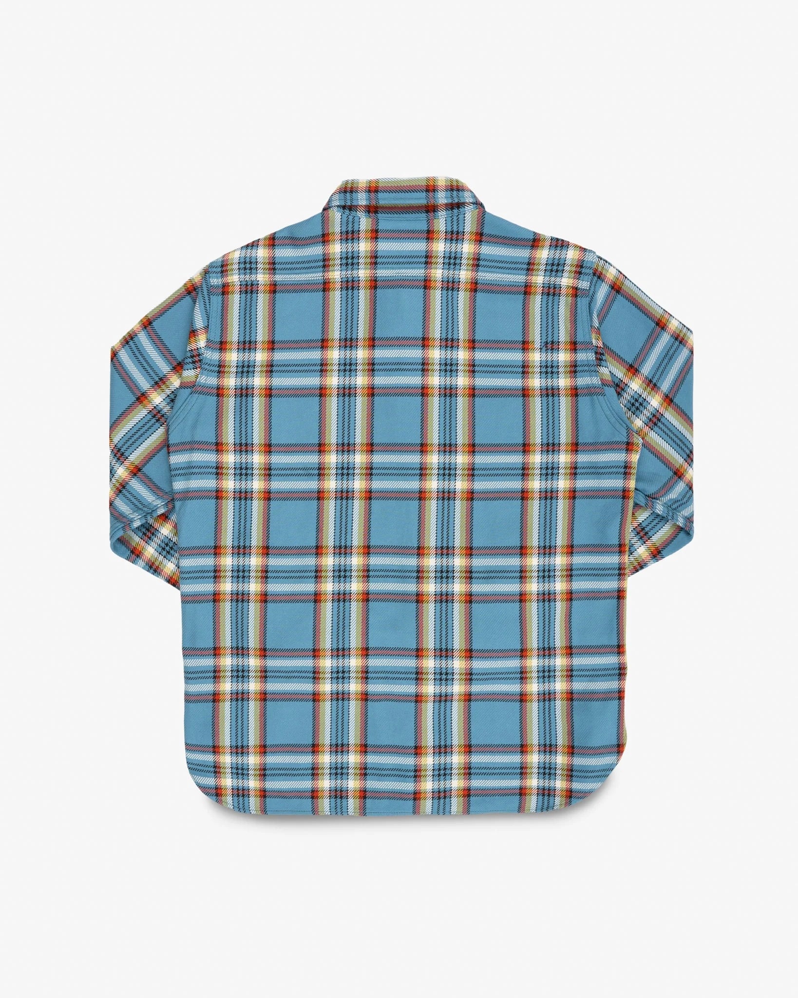 Iron Heart IHSH-442-SAX 9oz Selvedge Flannel Check Work Shirt - Sax Blue