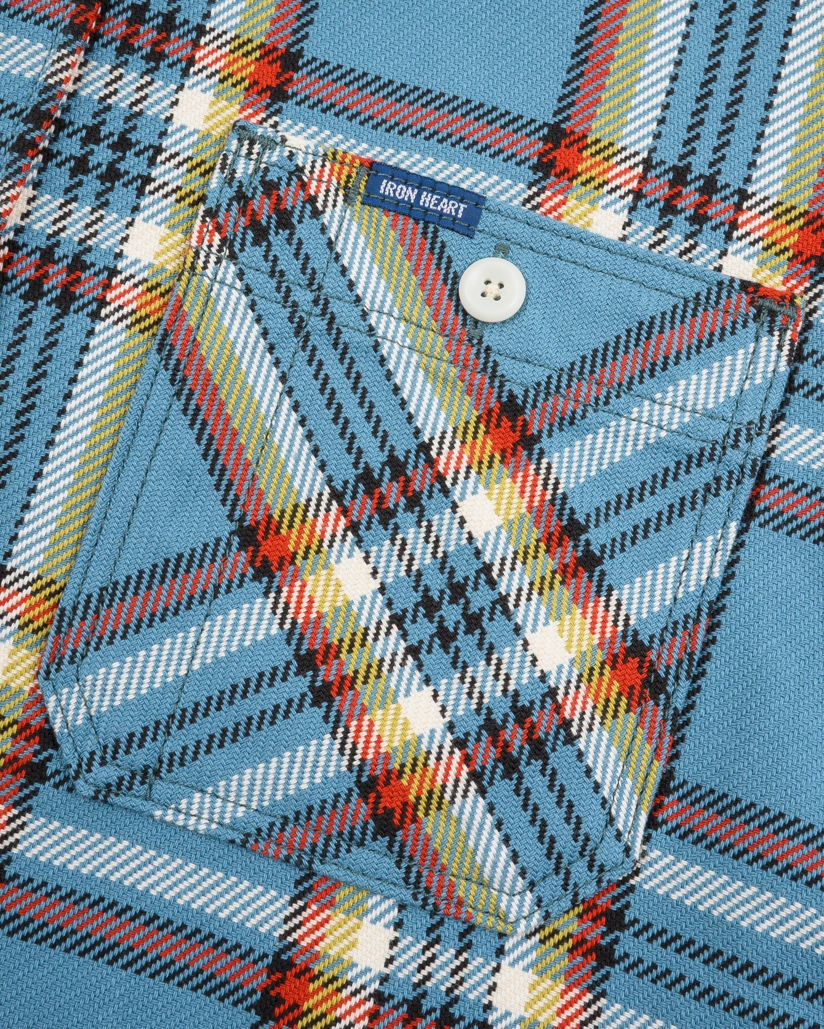 Iron Heart IHSH-442-SAX 9oz Selvedge Flannel Check Work Shirt - Sax Blue