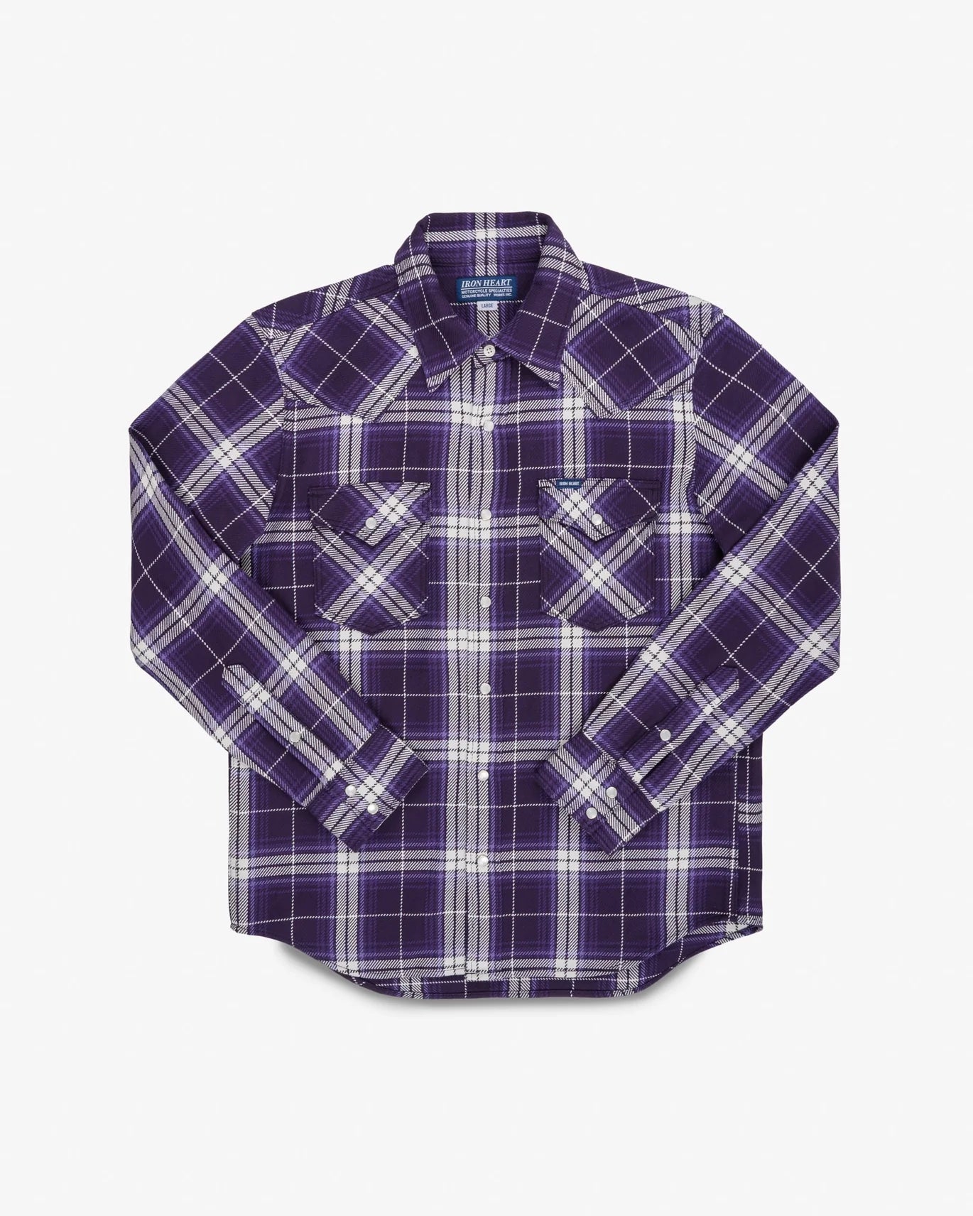 Iron Heart IHSH-439-PUR 9oz Selvedge Flannel Check Western Shirt - Purple