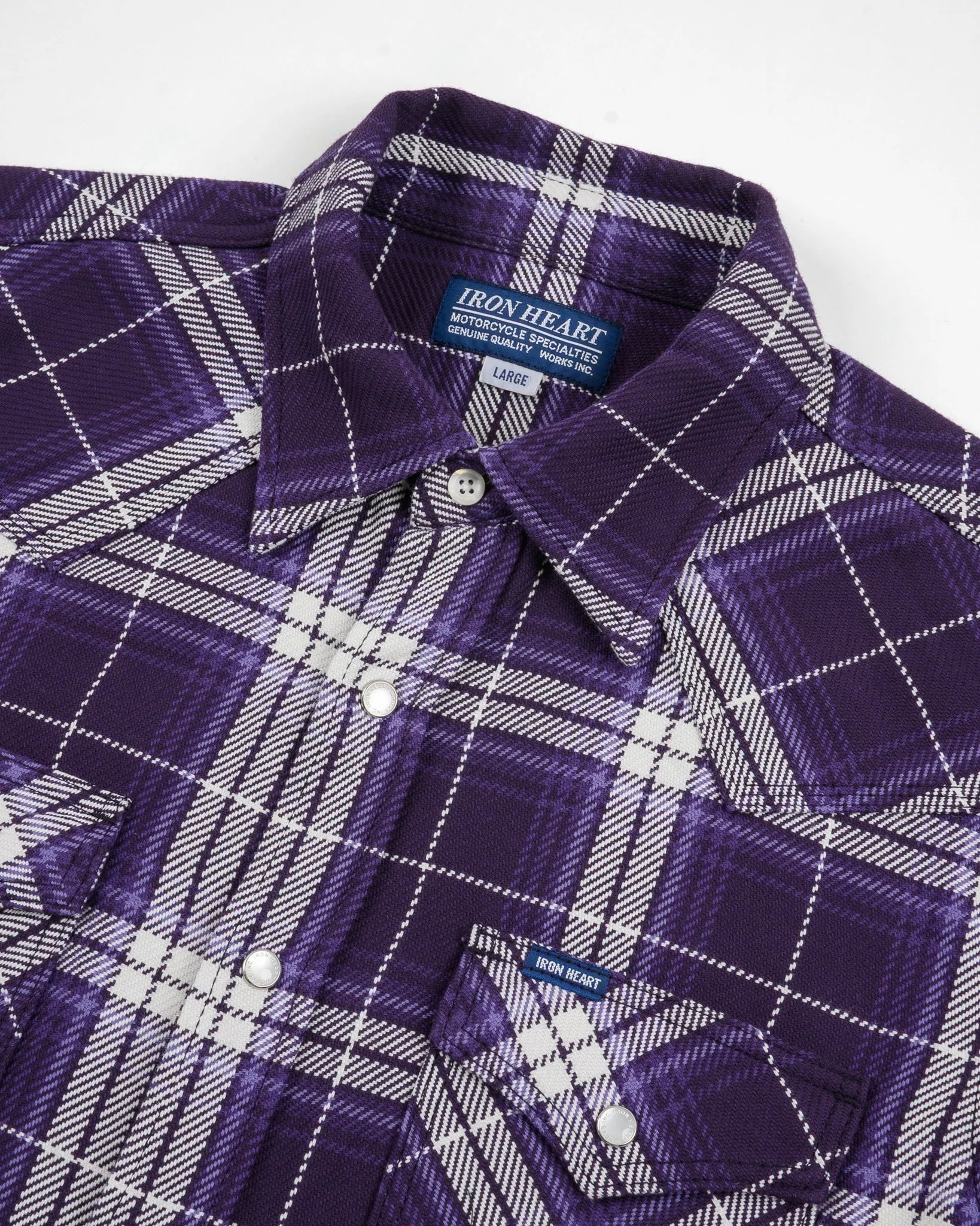 Iron Heart IHSH-439-PUR 9oz Selvedge Flannel Check Western Shirt - Purple