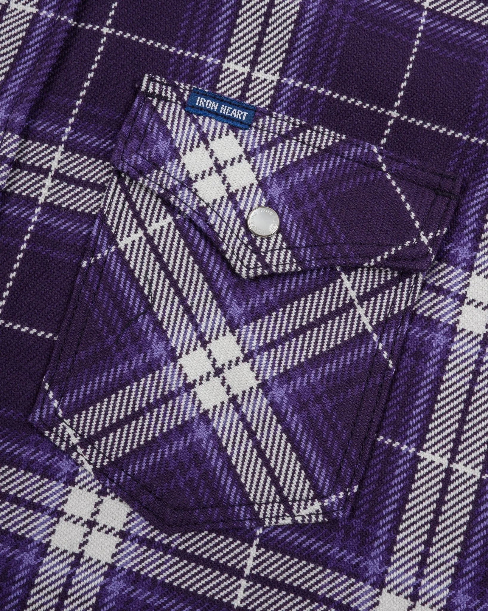 Iron Heart IHSH-439-PUR 9oz Selvedge Flannel Check Western Shirt - Purple