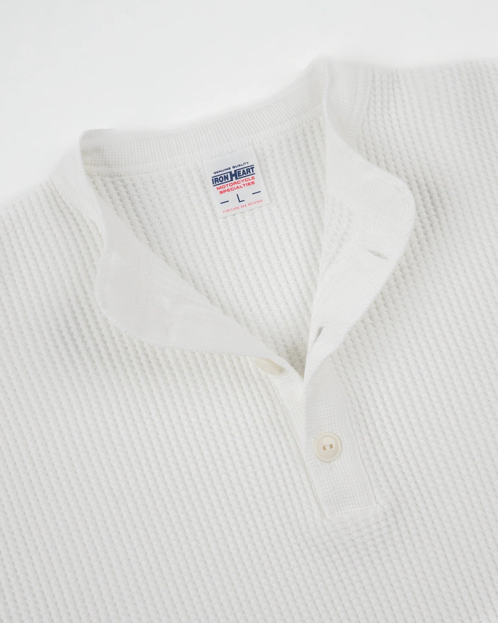 Iron Heart IHTL-1213-WHT Waffle Knit Long Sleeved Thermal Henley - White