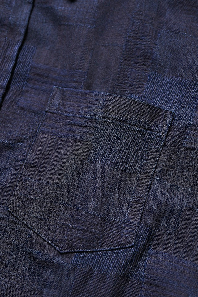 Pure Blue Japan 2239-ID Woven Jacquared Boro Patchwork Shirt - Double Indigo