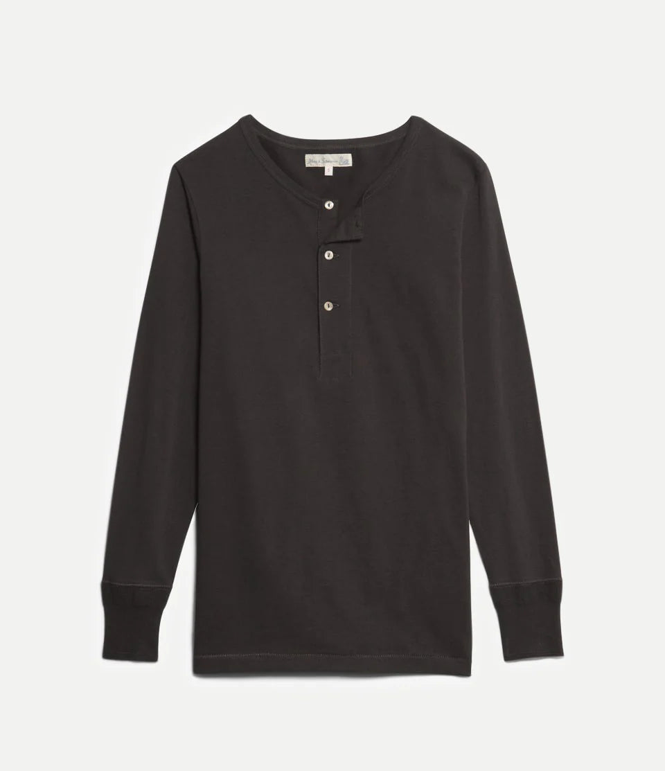 Merz B. Schwanen 2M06 Machine Refined Long Sleeve Henley - Charcoal
