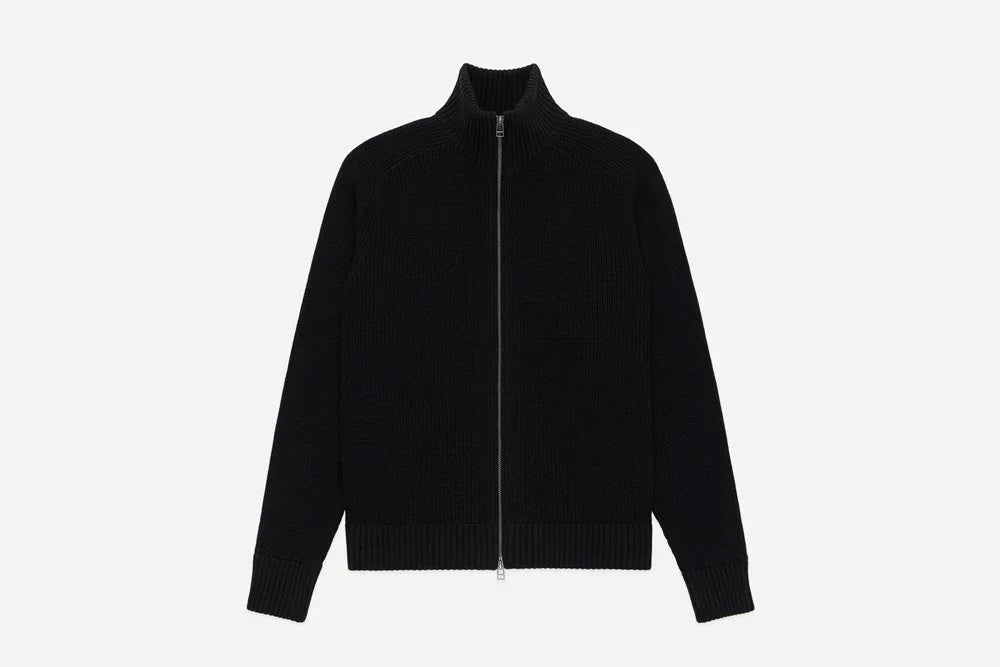 strong knitT 006　black Johnny Collar Cable Knit Sweater for Tall Women | American Tall