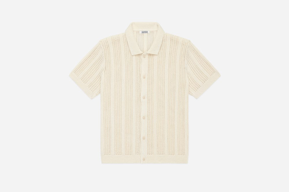 3sixteen Short Sleeve Knit Shirt - Ecru Mesh Stripe