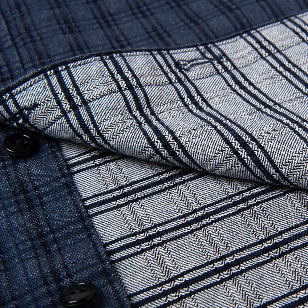 Studio D'Artisan 5734 13oz Jacquard Check Shirt - Navy