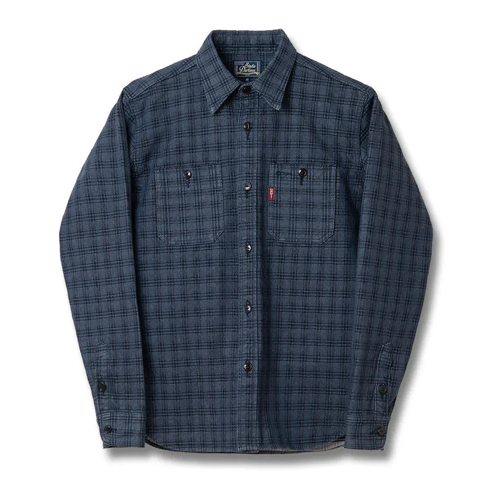 Studio D'Artisan 5734 13oz Jacquard Check Shirt - Navy
