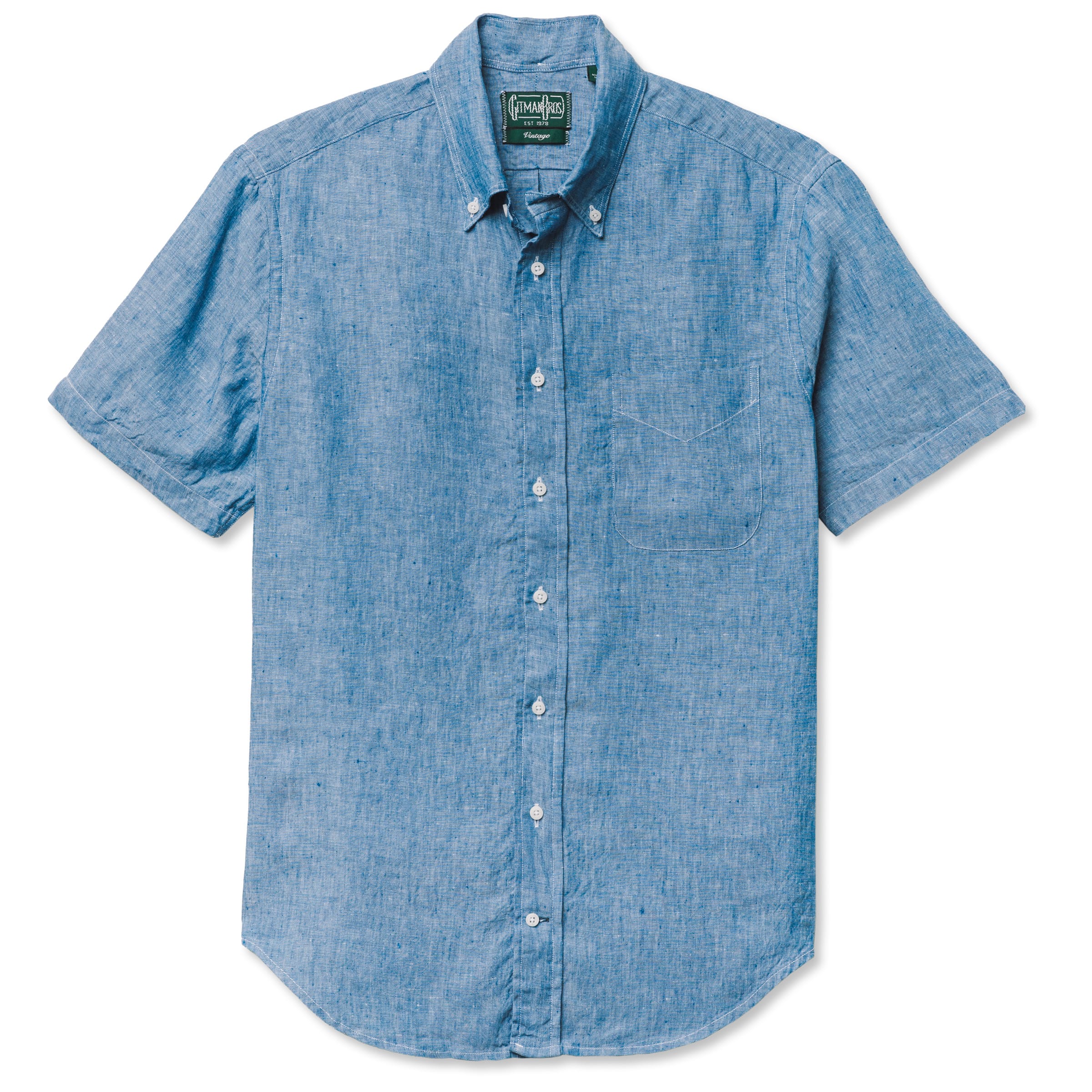 Gitman Vintage Chambray Linen Short Sleeve Shirt - Blue