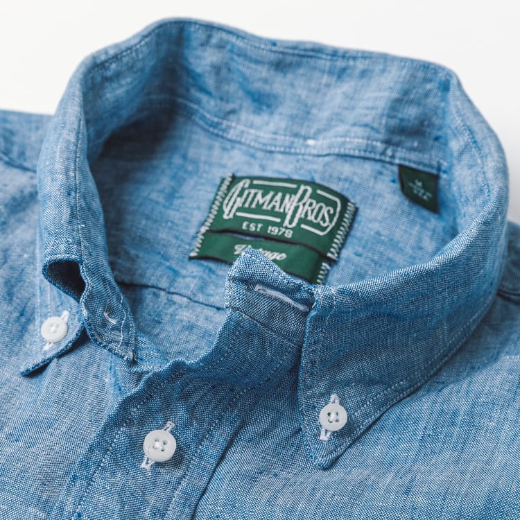Gitman Vintage Chambray Linen Short Sleeve Shirt - Blue