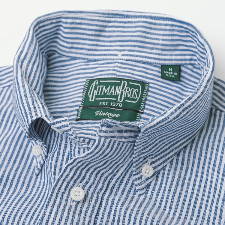 Gitman Vintage Linen Oxford Short Sleeve Shirt - Blue Stripe
