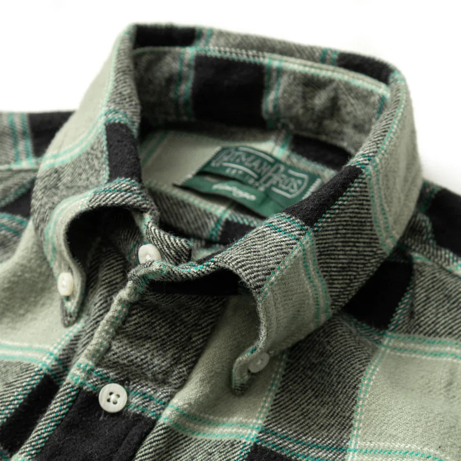 Gitman Vintage Brushed Winter Madras - Celeste Green / Black