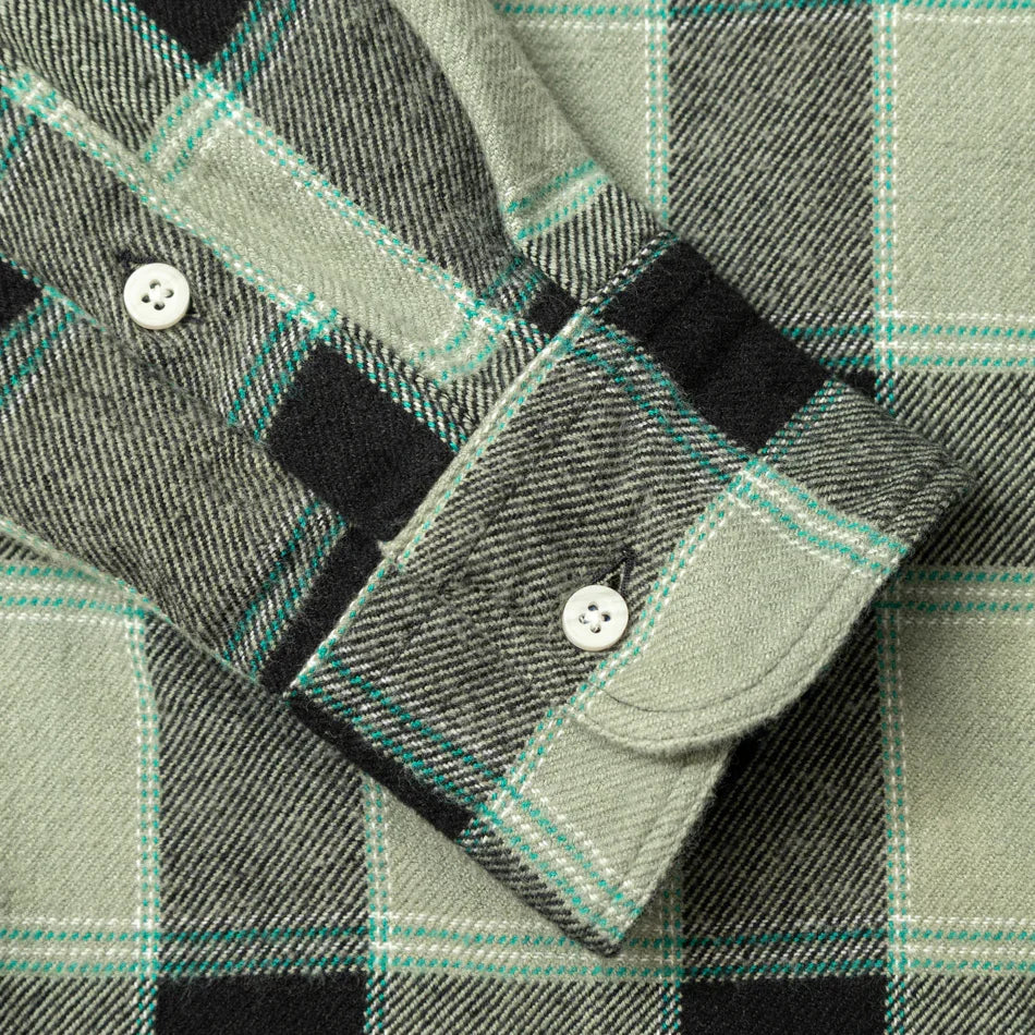 Gitman Vintage Brushed Winter Madras - Celeste Green / Black