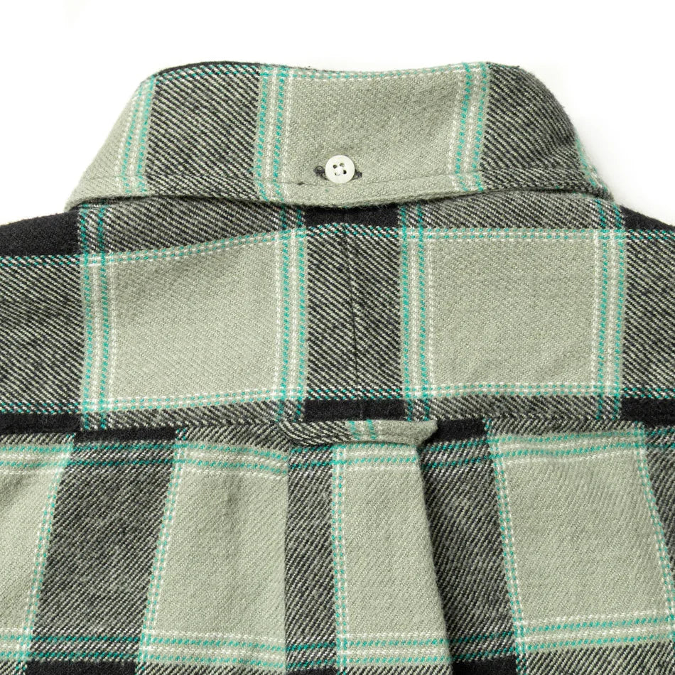 Gitman Vintage Brushed Winter Madras - Celeste Green / Black
