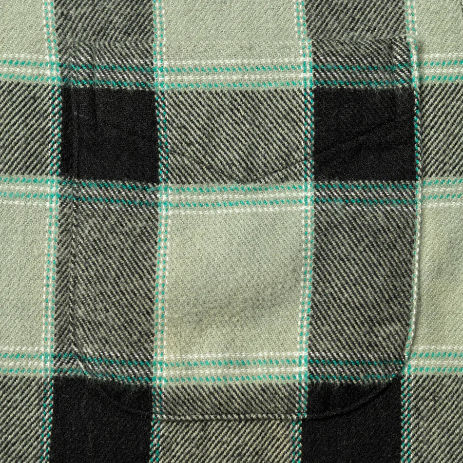 Gitman Vintage Brushed Winter Madras - Celeste Green / Black