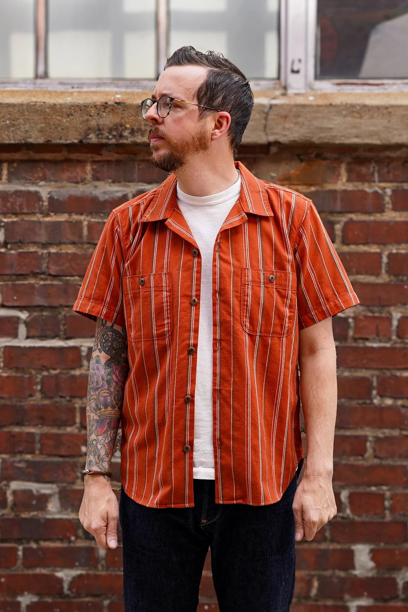 Freenote Cloth Dayton Shirt - Orange Stripe