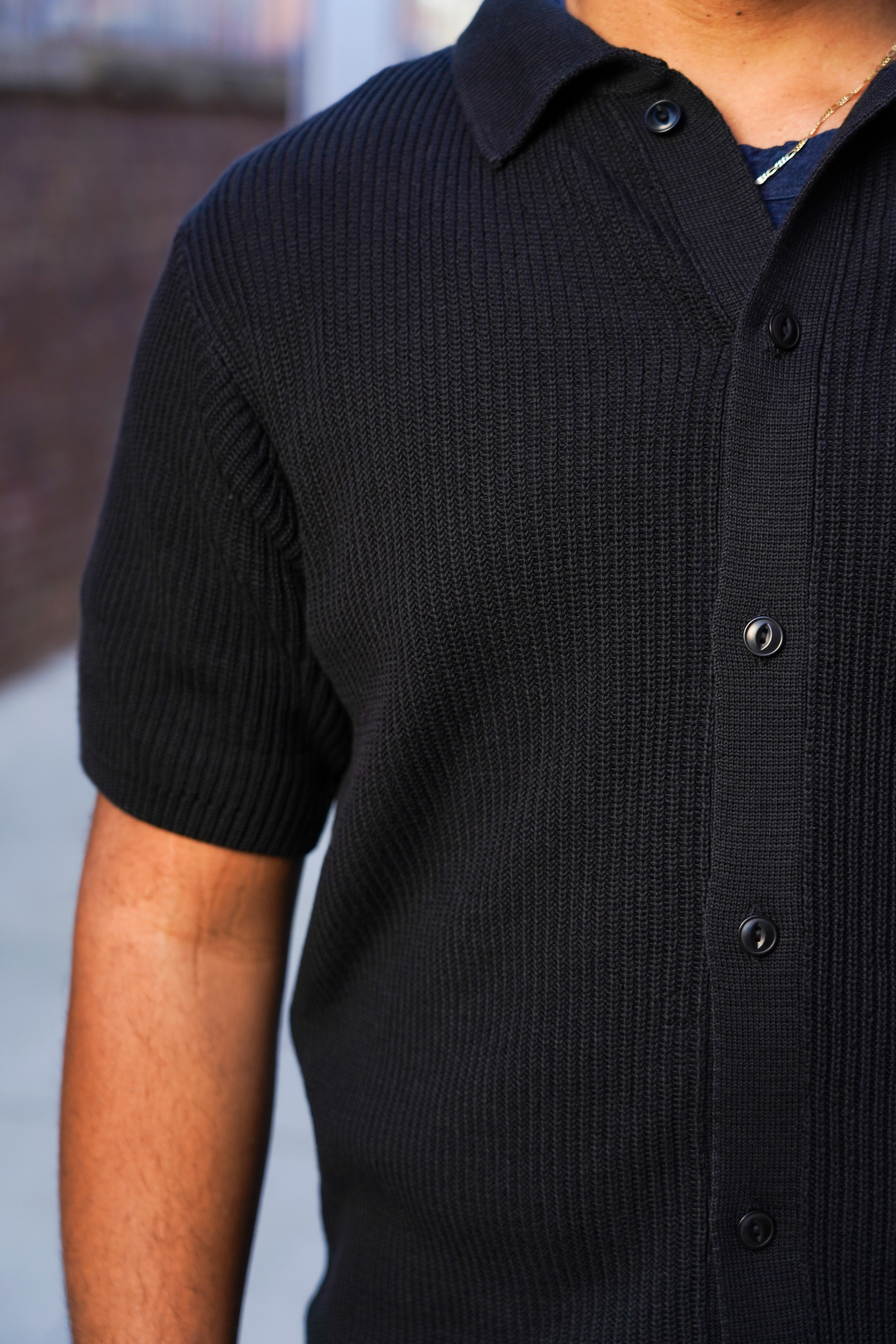 Merz b. Schwanen Ribbed Cotton Short Sleeve Shirt - Deep Black