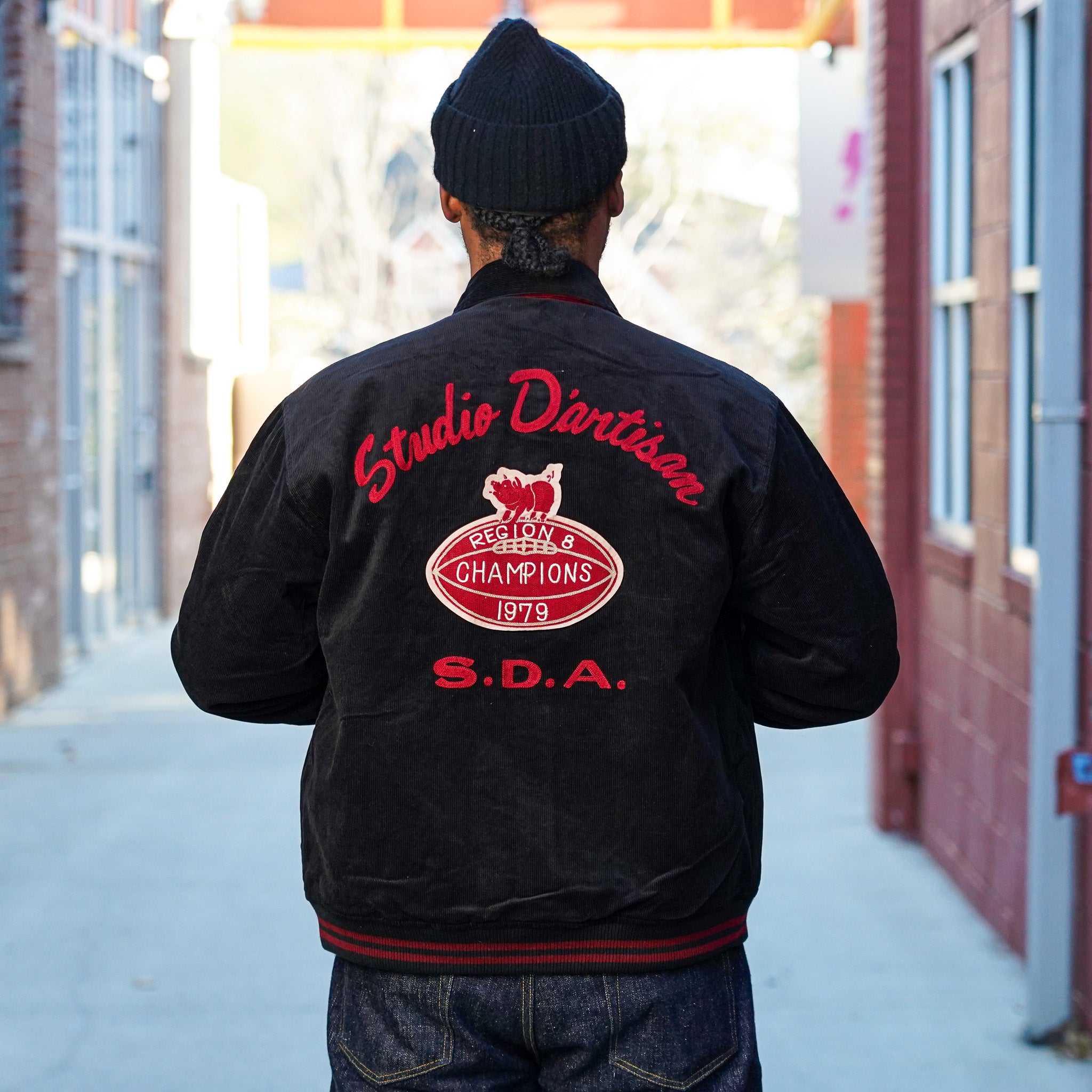 Studio D'Artisan 4626 Corduroy Stadium Jacket - Black