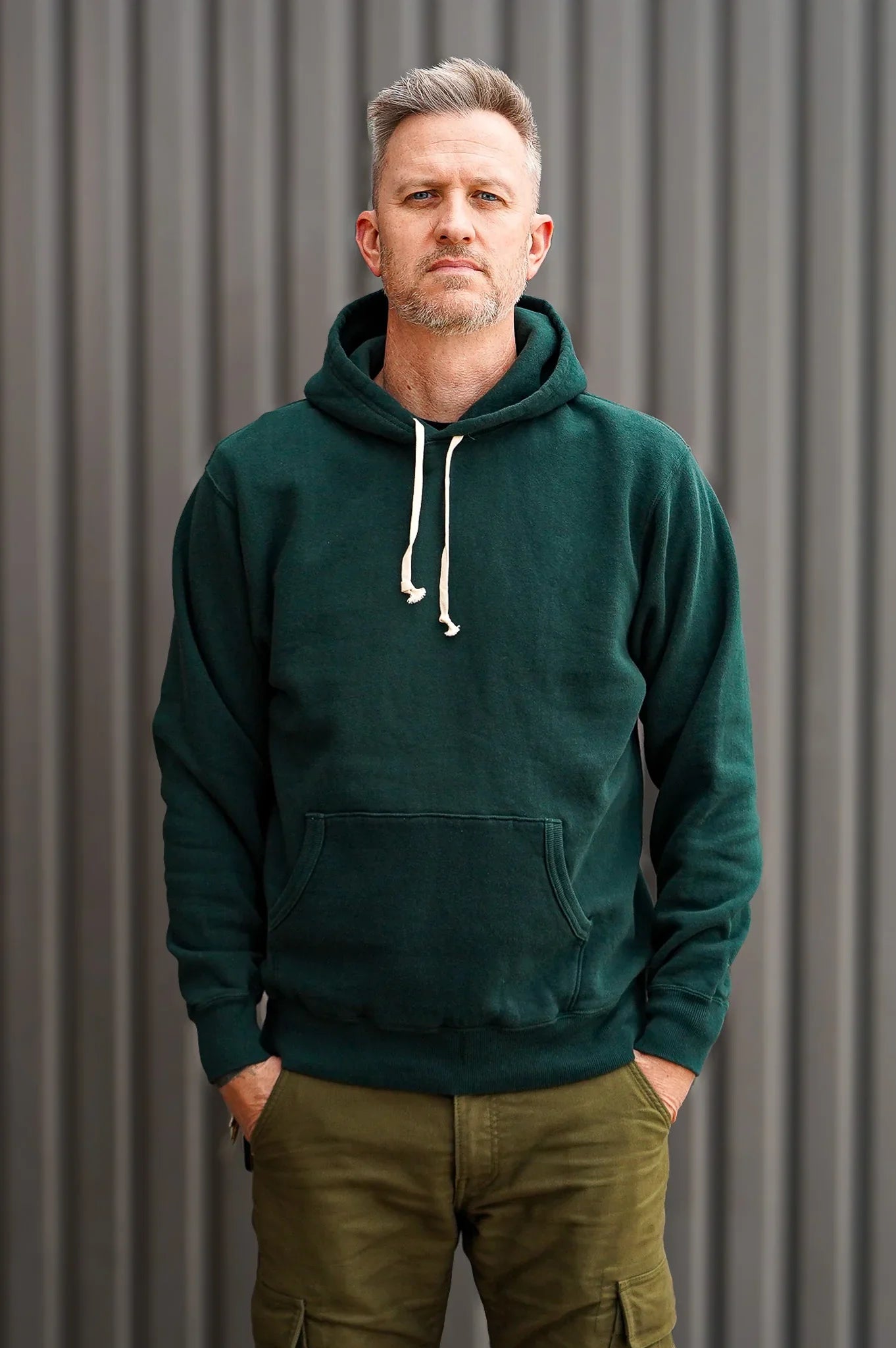 The Flat Head FN-SWP-301 Loopwheel Hooded Sweatshirt - Green