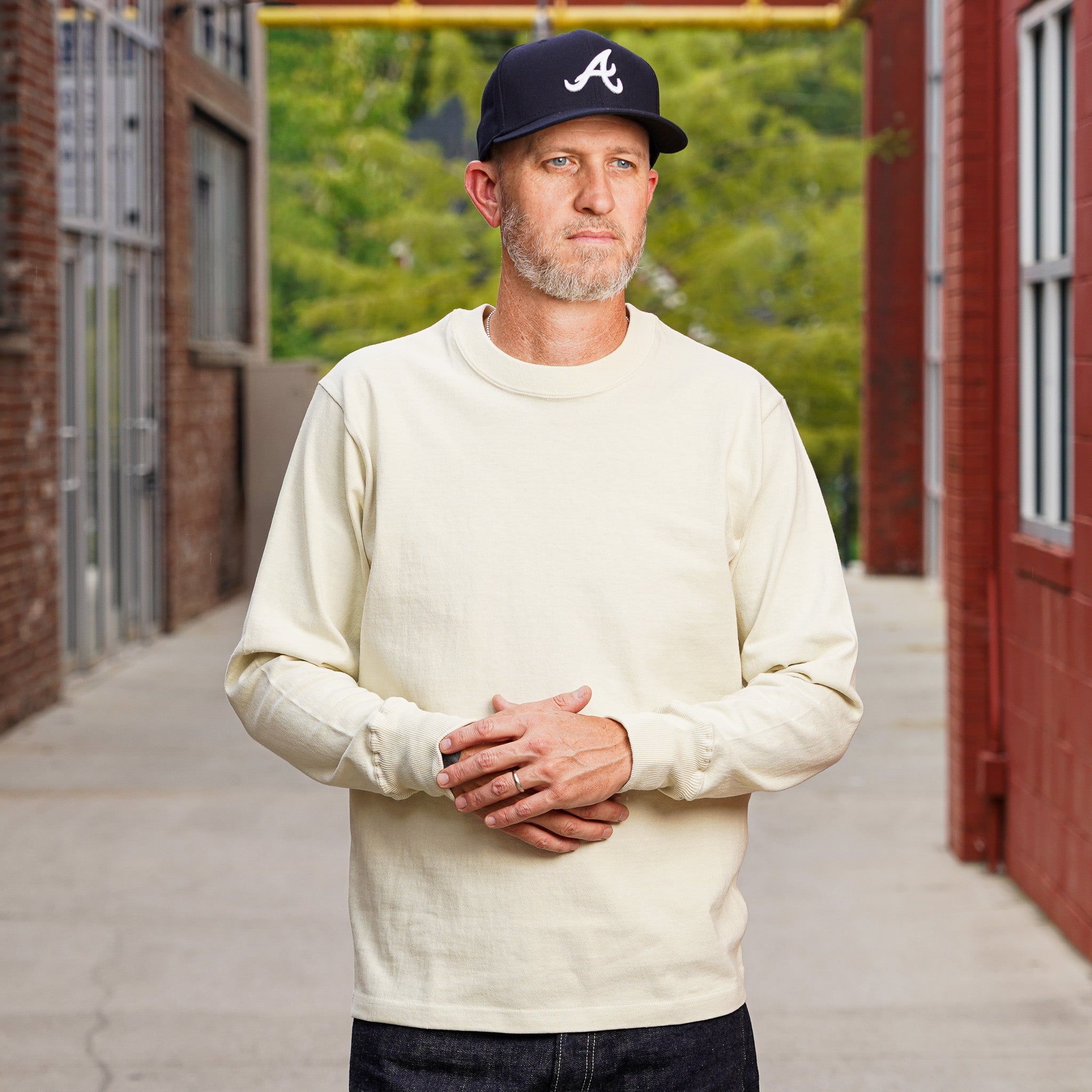 Warehouse 5914 Longsleeve Crew T-Shirt - Cream