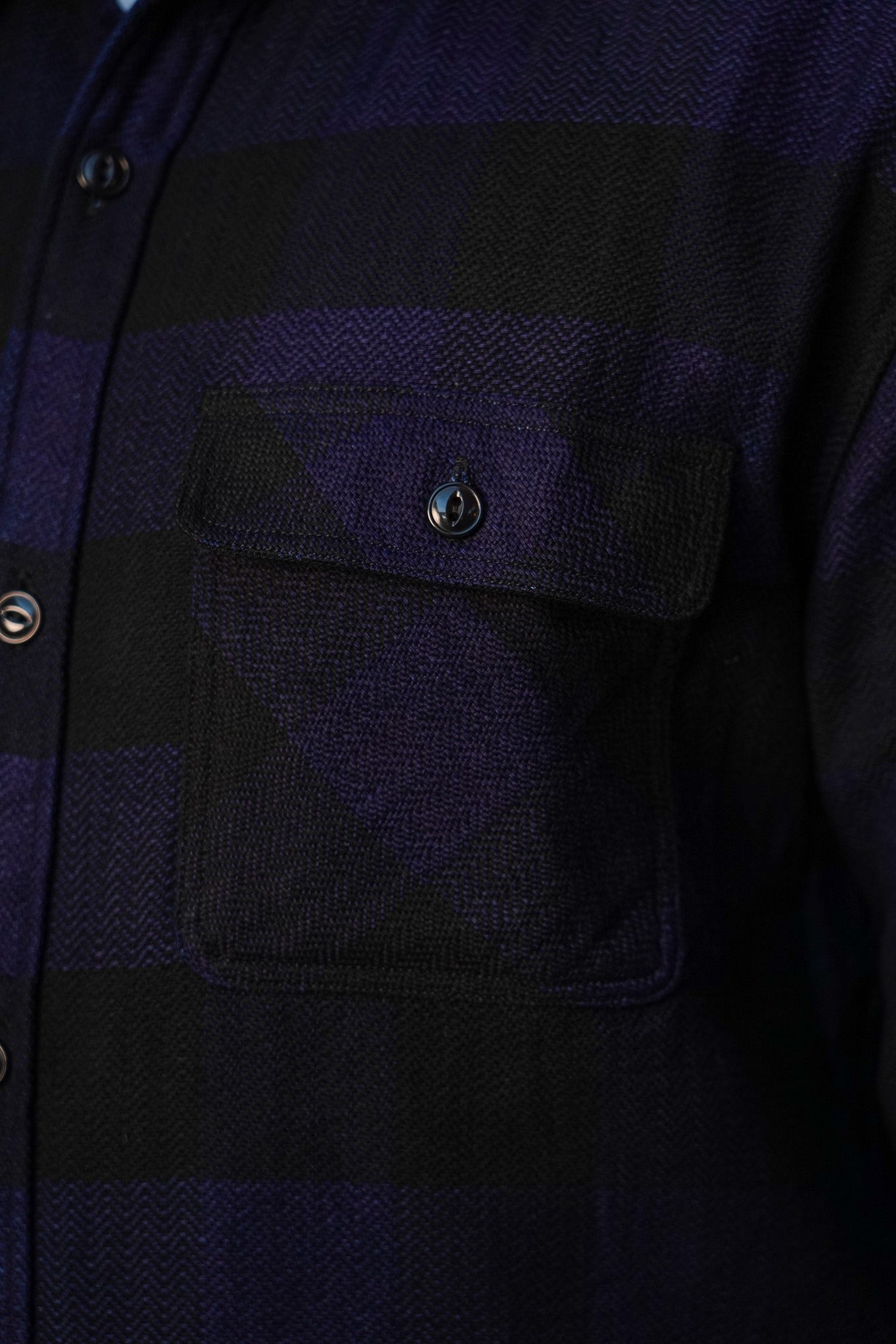 The Flat Head FN-SNR-101LSP Block Check Flannel Work Shirt - Indigo