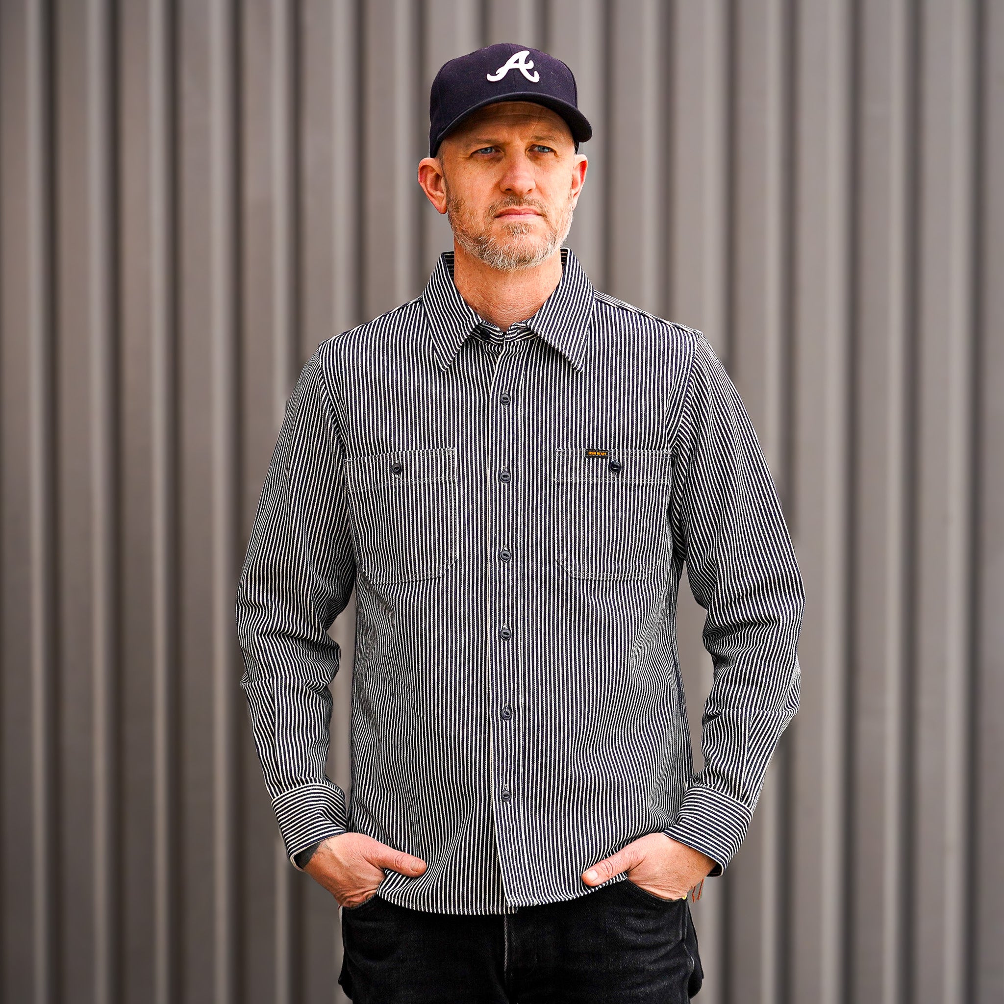 Iron Heart IHSH-274-IND 12oz Hickory Stripe Work Shirt - Indigo