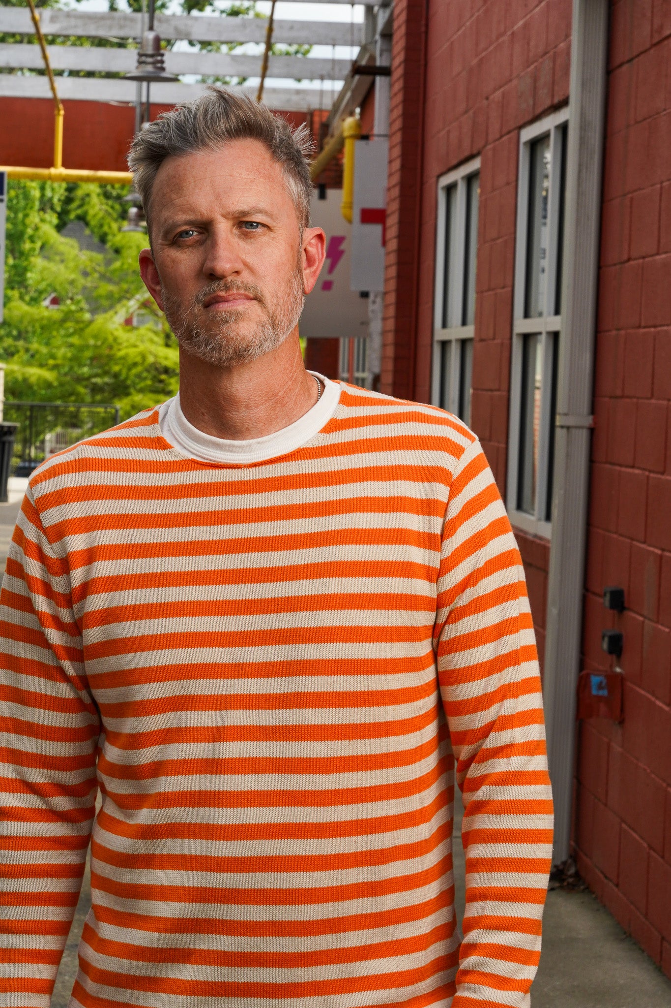 Heimat Textil Cotton Linen Jailhouse Harbour Sweater - Rescue Orange / Seashell