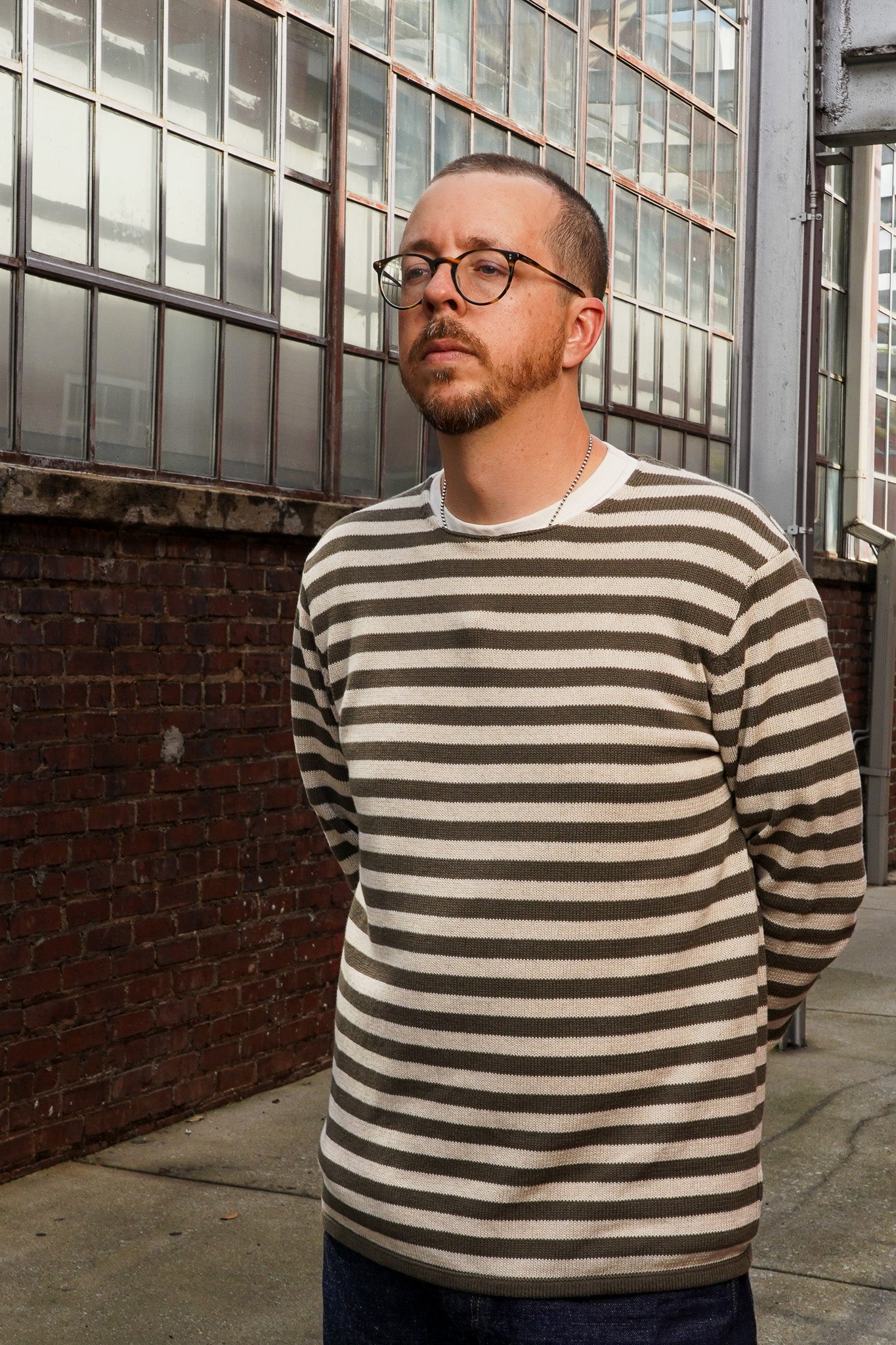 Heimat Textil Cotton Linen Jailhouse Harbour Sweater - Military Green / Seashell