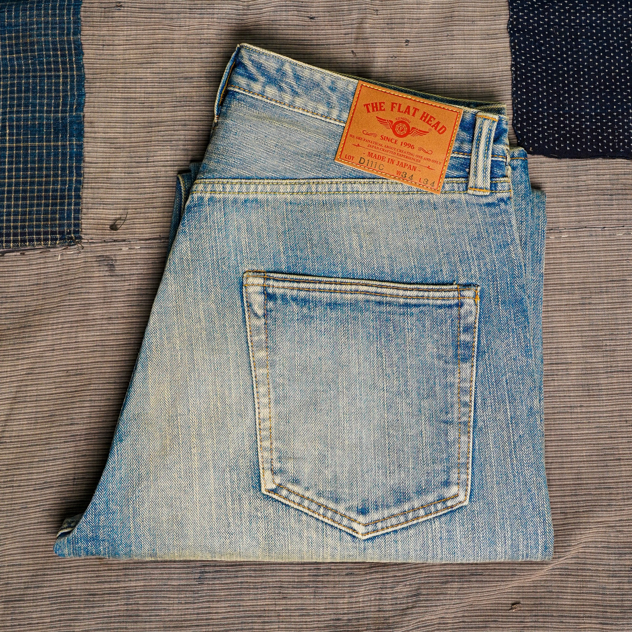 The Flat Head FN-D111C 14.5oz Left Hand Twill Wide Leg Selvedge Denim - Real Aging