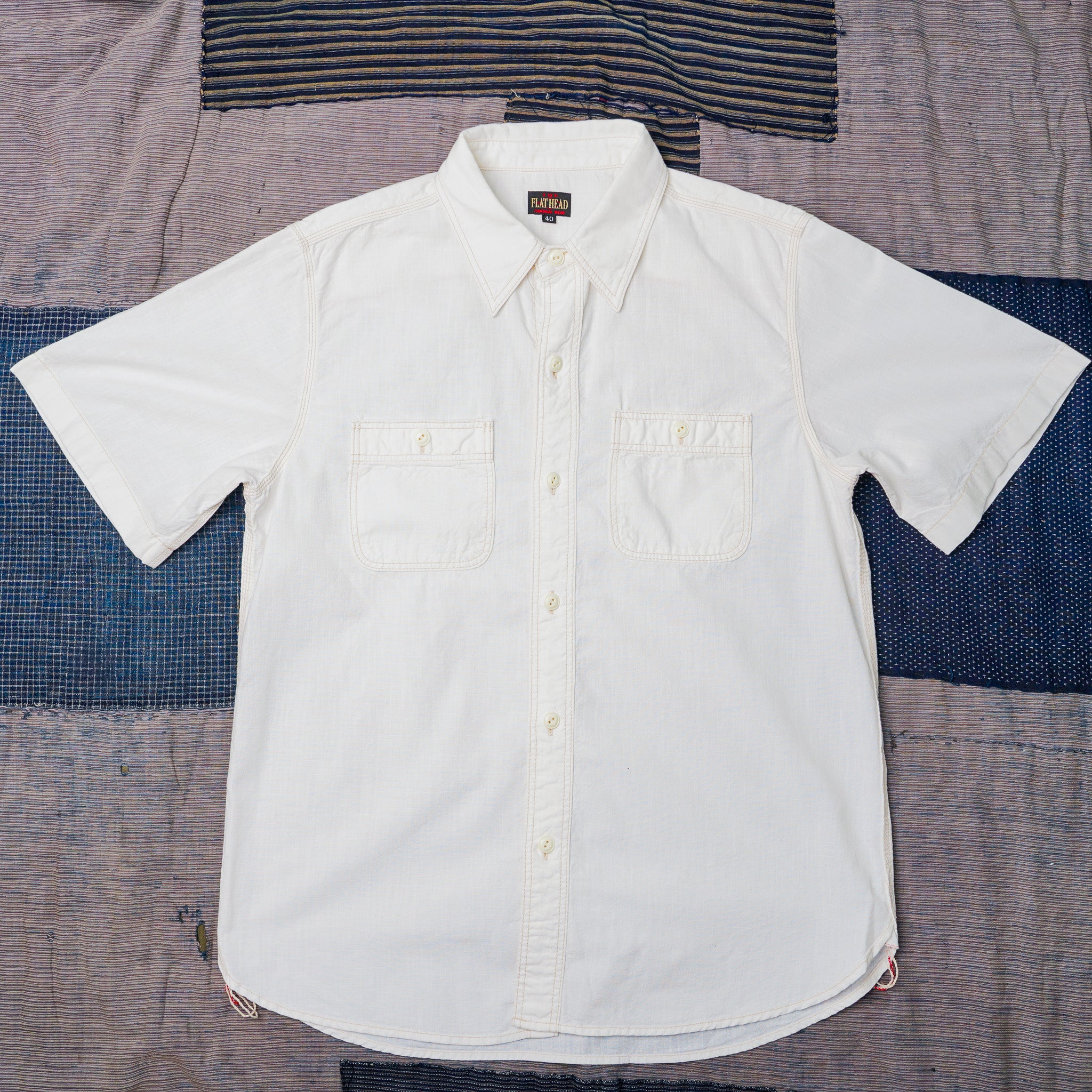 The Flat Head FN-SCK-010S Short Sleeved Chambray Work Shirt