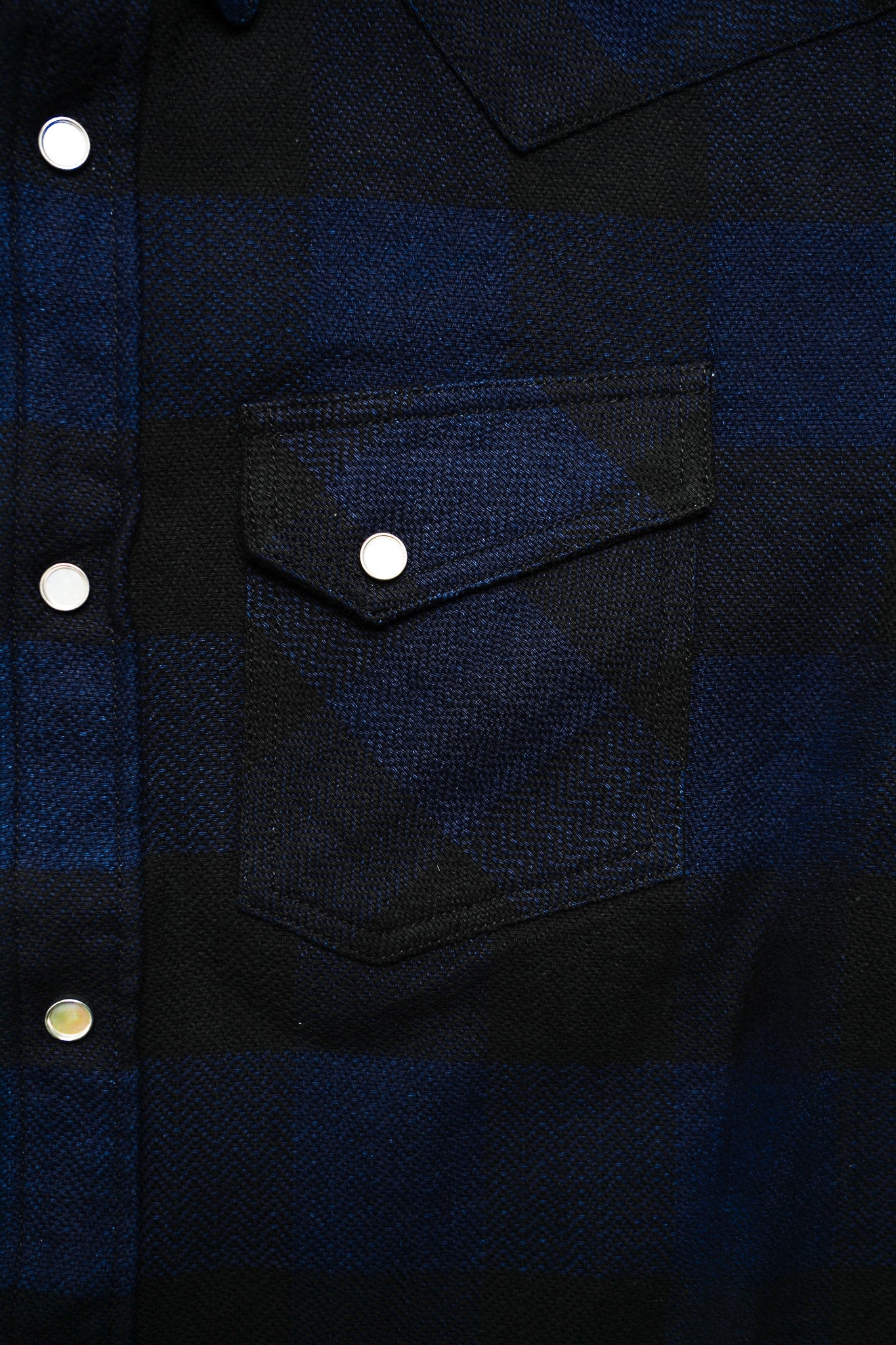 The Flat Head FN-SNW-101LSP Block Check Flannel Western Shirt - Indigo