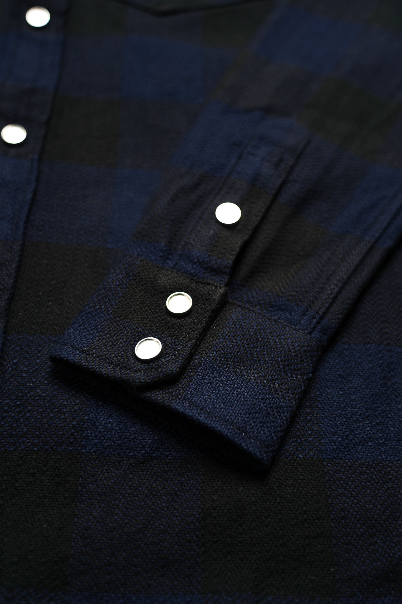 The Flat Head FN-SNW-101LSP Block Check Flannel Western Shirt - Indigo