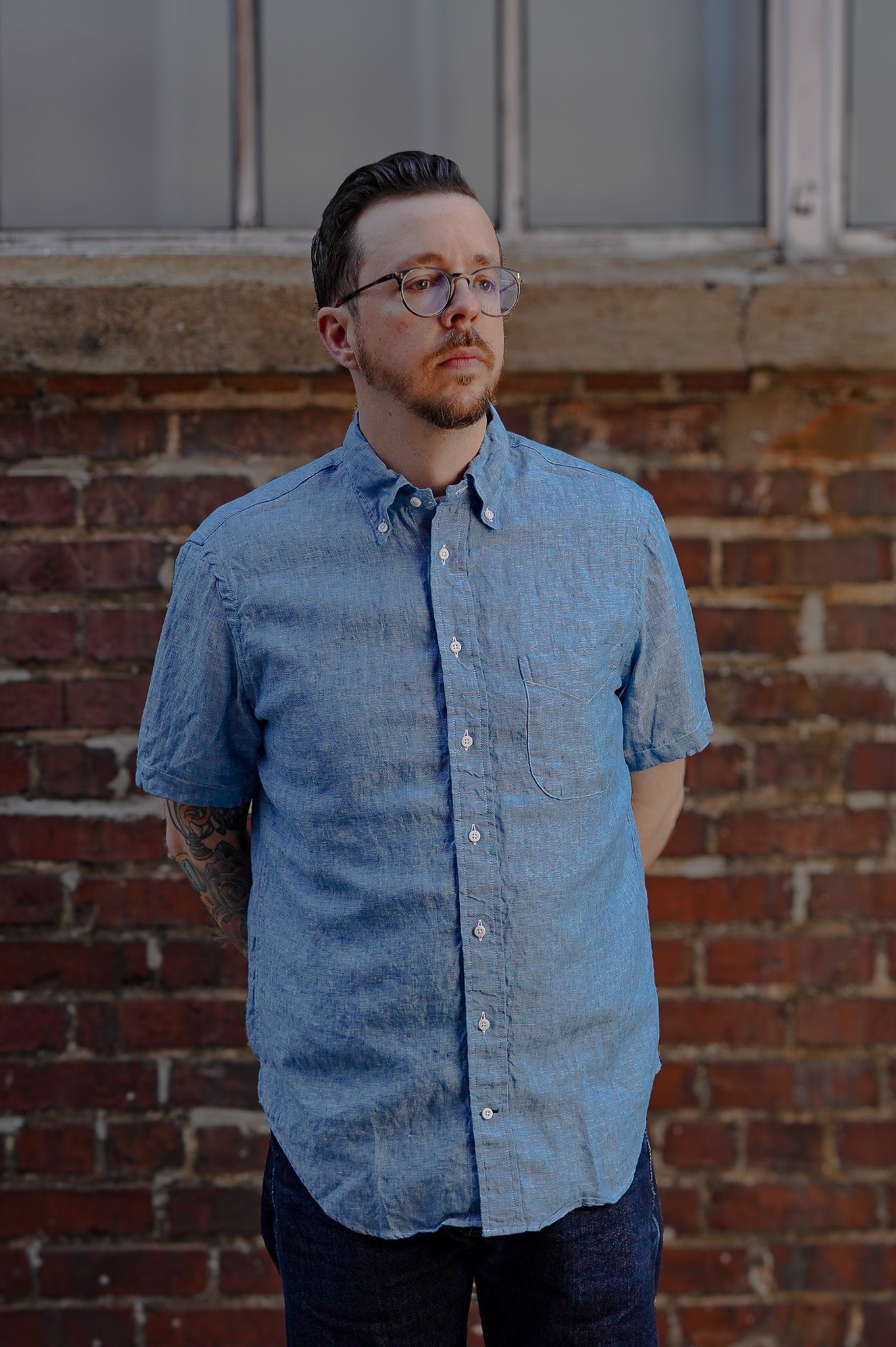 Gitman Vintage Chambray Linen Short Sleeve Shirt - Blue