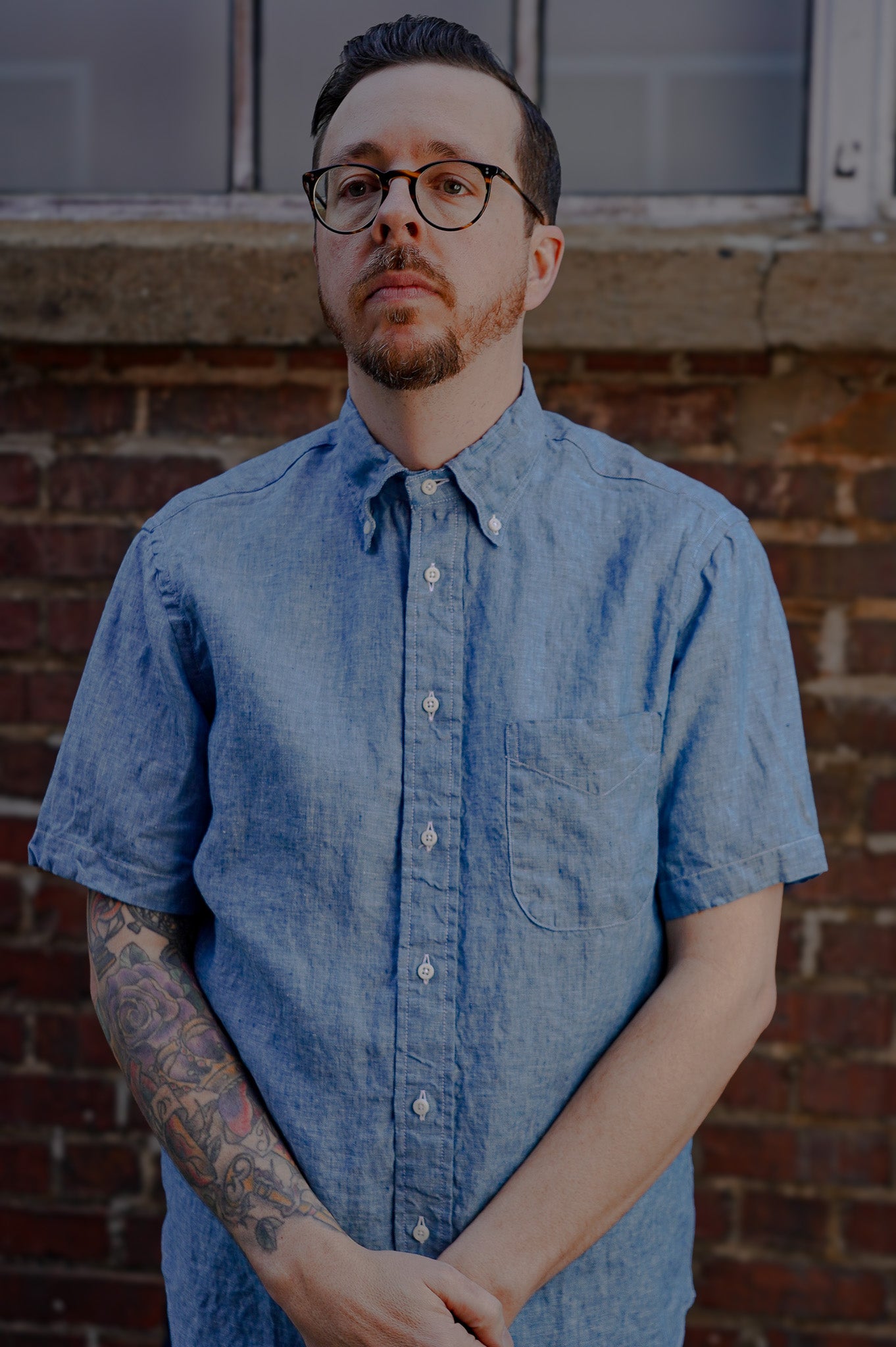 Gitman Vintage Chambray Linen Short Sleeve Shirt - Blue