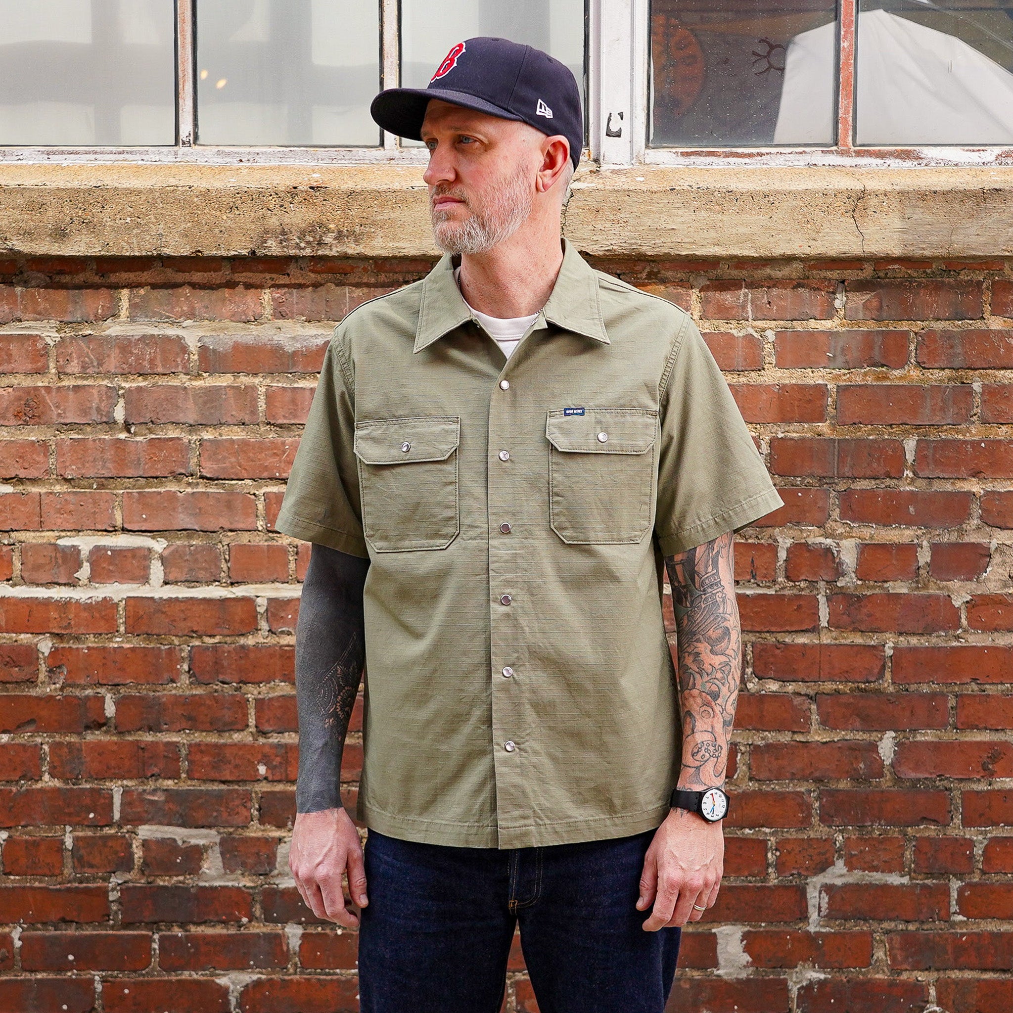 Iron Heart IHSH-415-GRN 8oz Ripstop Short Sleeved Mechanic Shirt -Green