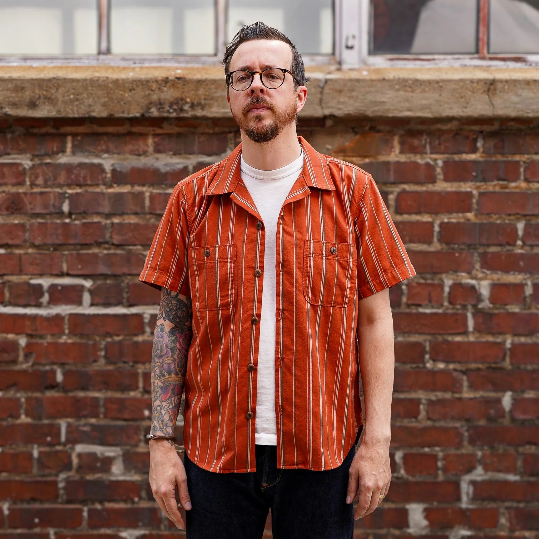 Freenote Cloth Dayton Shirt - Orange Stripe