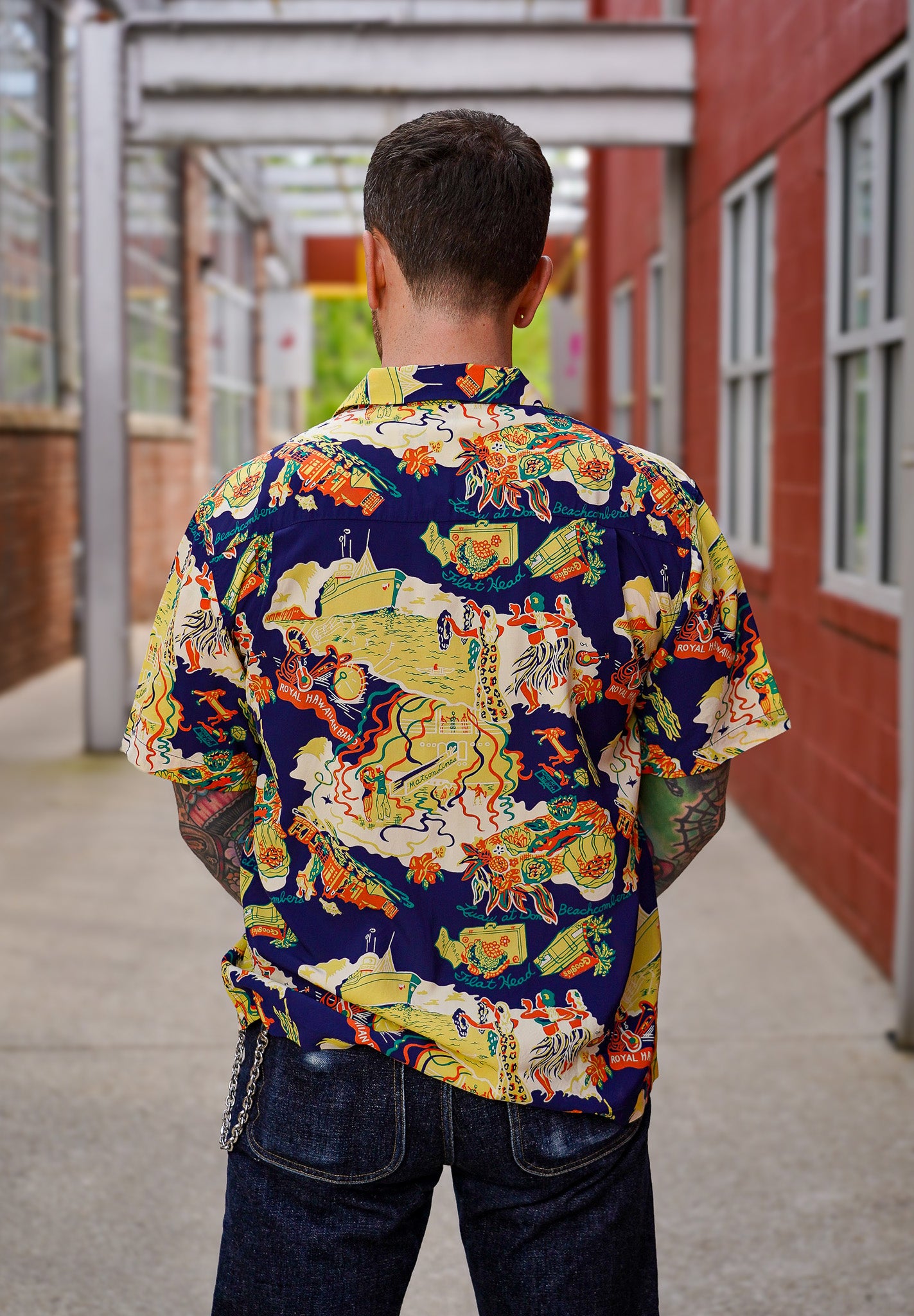 The Flat Head FN-SHO-010S Hawaiian Shirt Luxury Liner - Navy