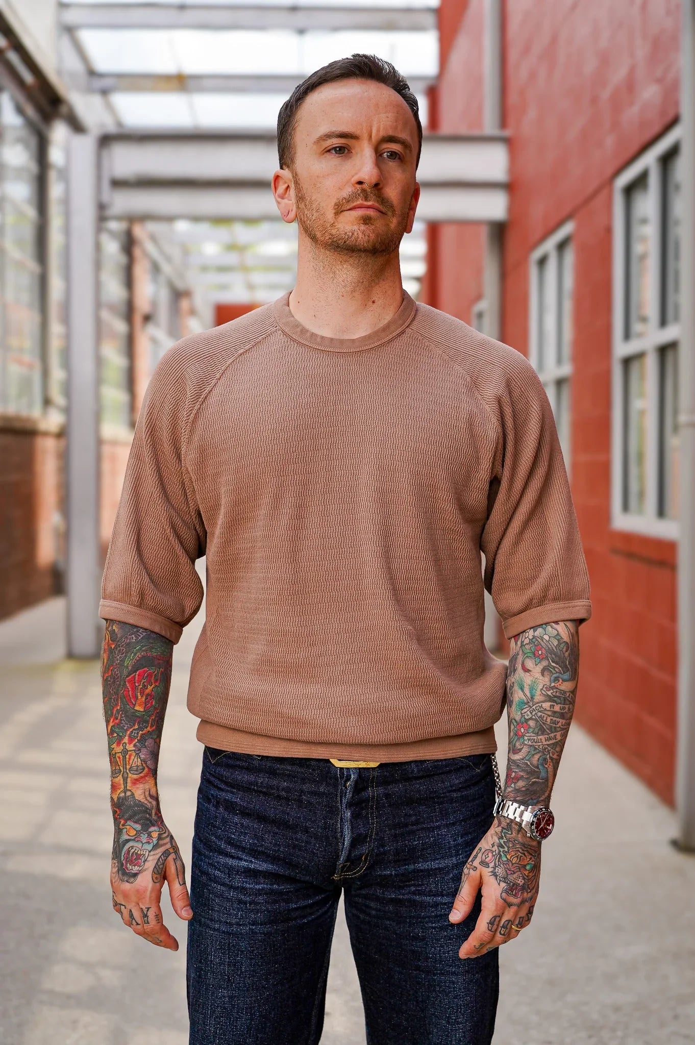 The Flat Head FN-THW-002 Thermal Raglan T-Shirt - Brown
