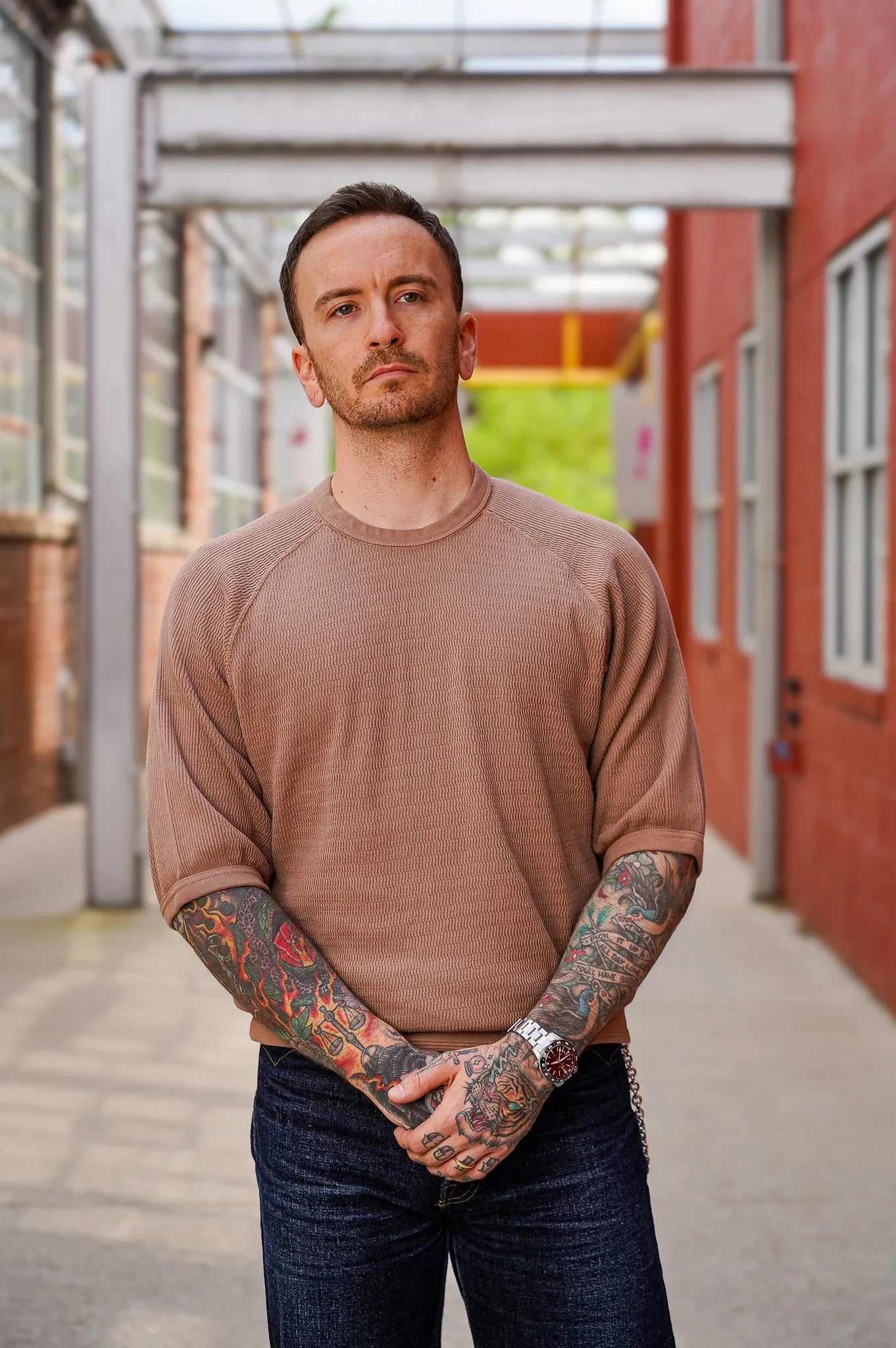 The Flat Head FN-THW-002 Thermal Raglan T-Shirt - Brown