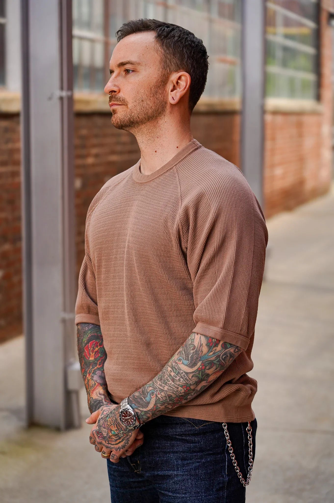 The Flat Head FN-THW-002 Thermal Raglan T-Shirt - Brown