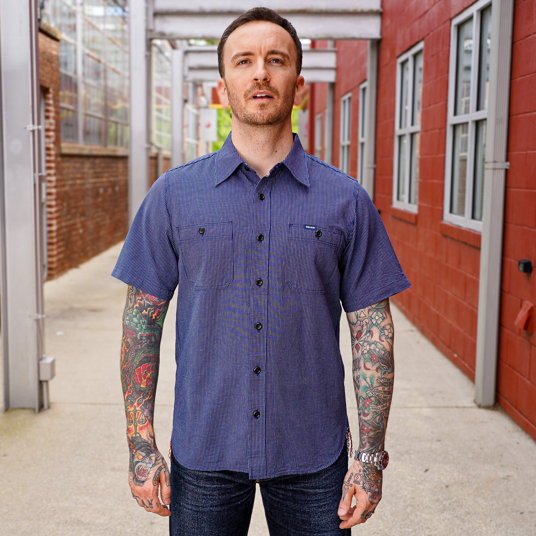 トップス Needles Logo Work Short Sleeve Shirt Needles Logo Work Short Sleeve Shirts