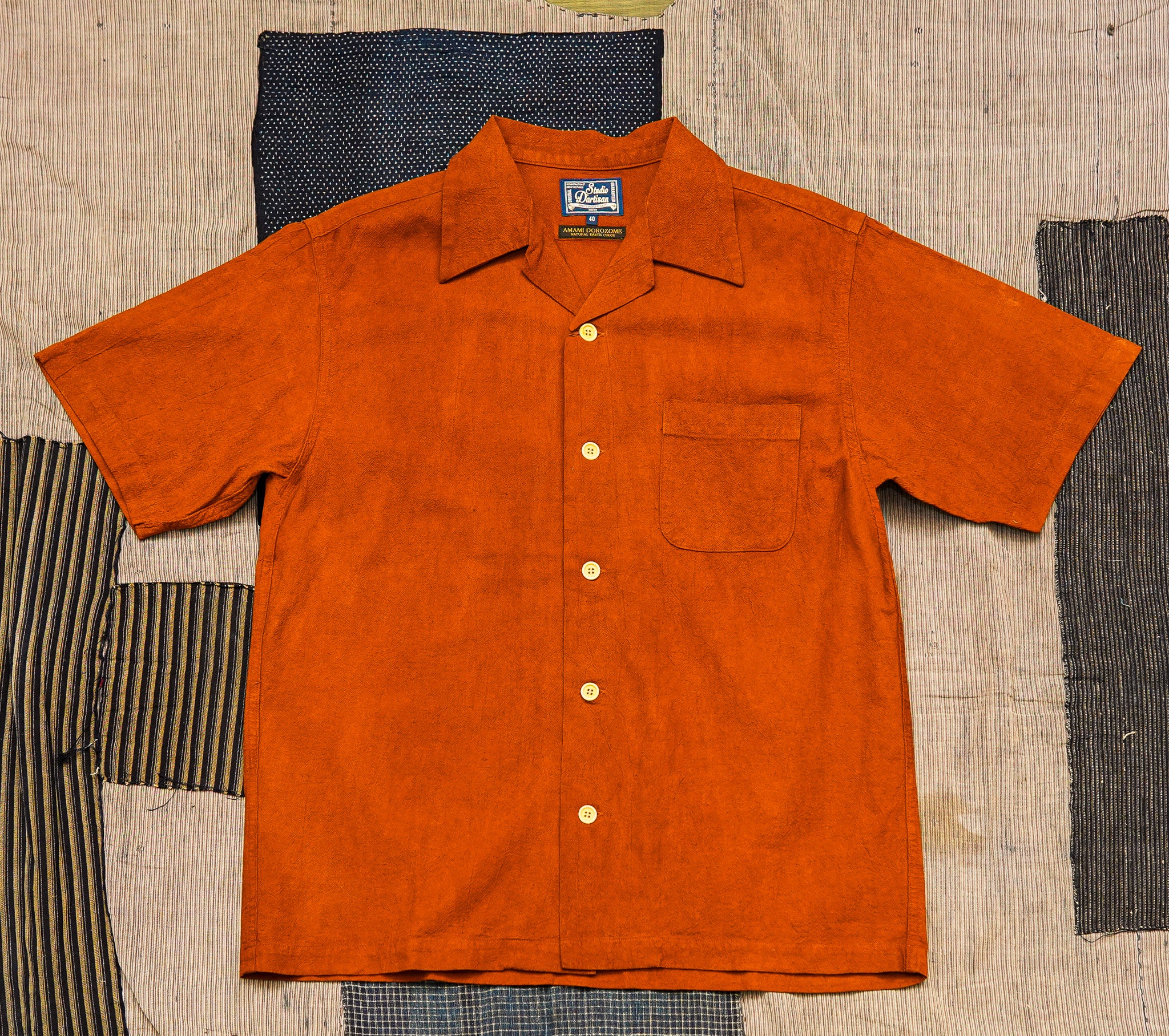 Studio D'Artisan 5739 Cotton/Linen Amami-Dorozome Mud-Dyed Shirt - Light Brown
