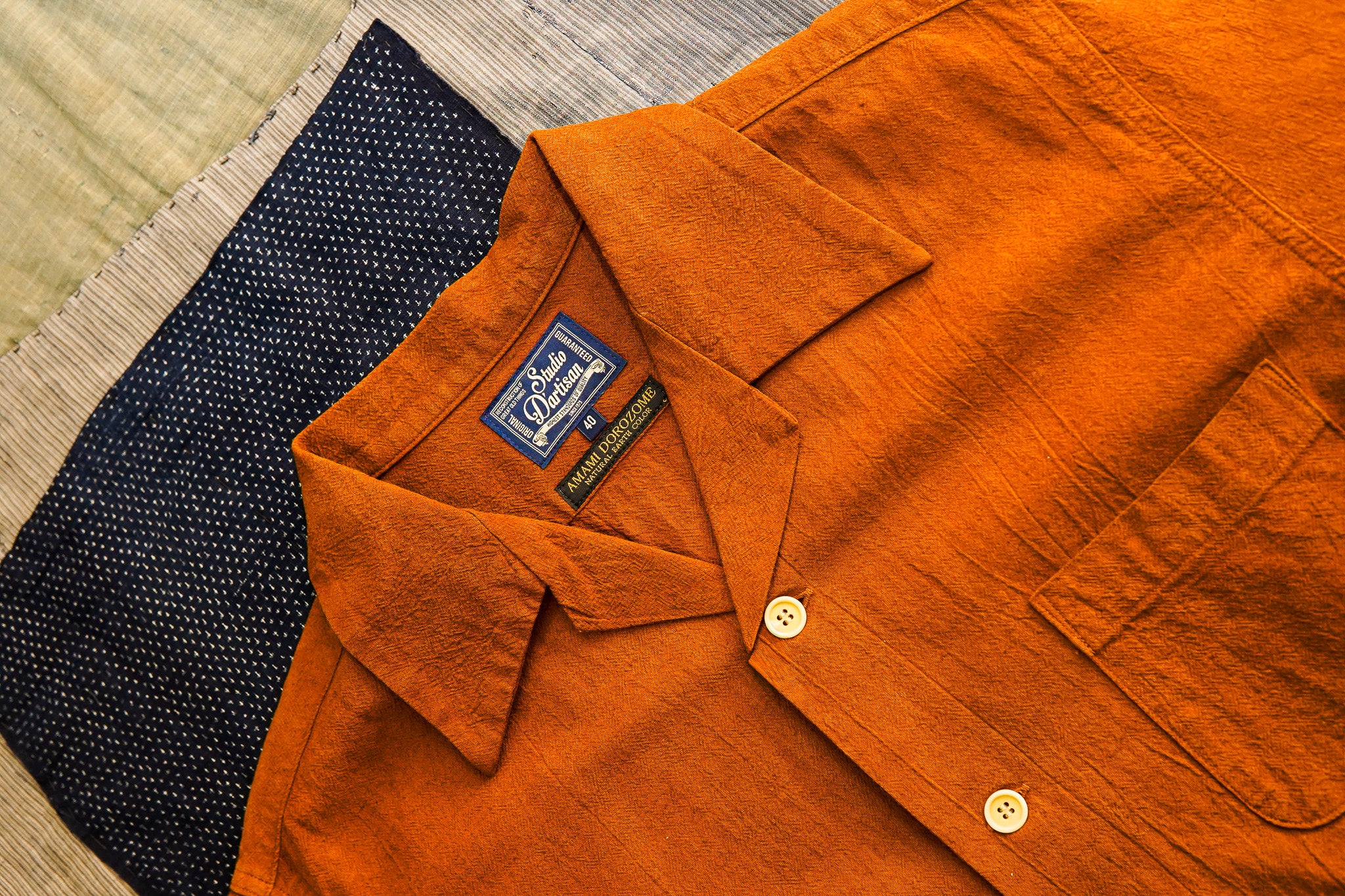 Studio D'Artisan 5739 Cotton/Linen Amami-Dorozome Mud-Dyed Shirt - Light Brown